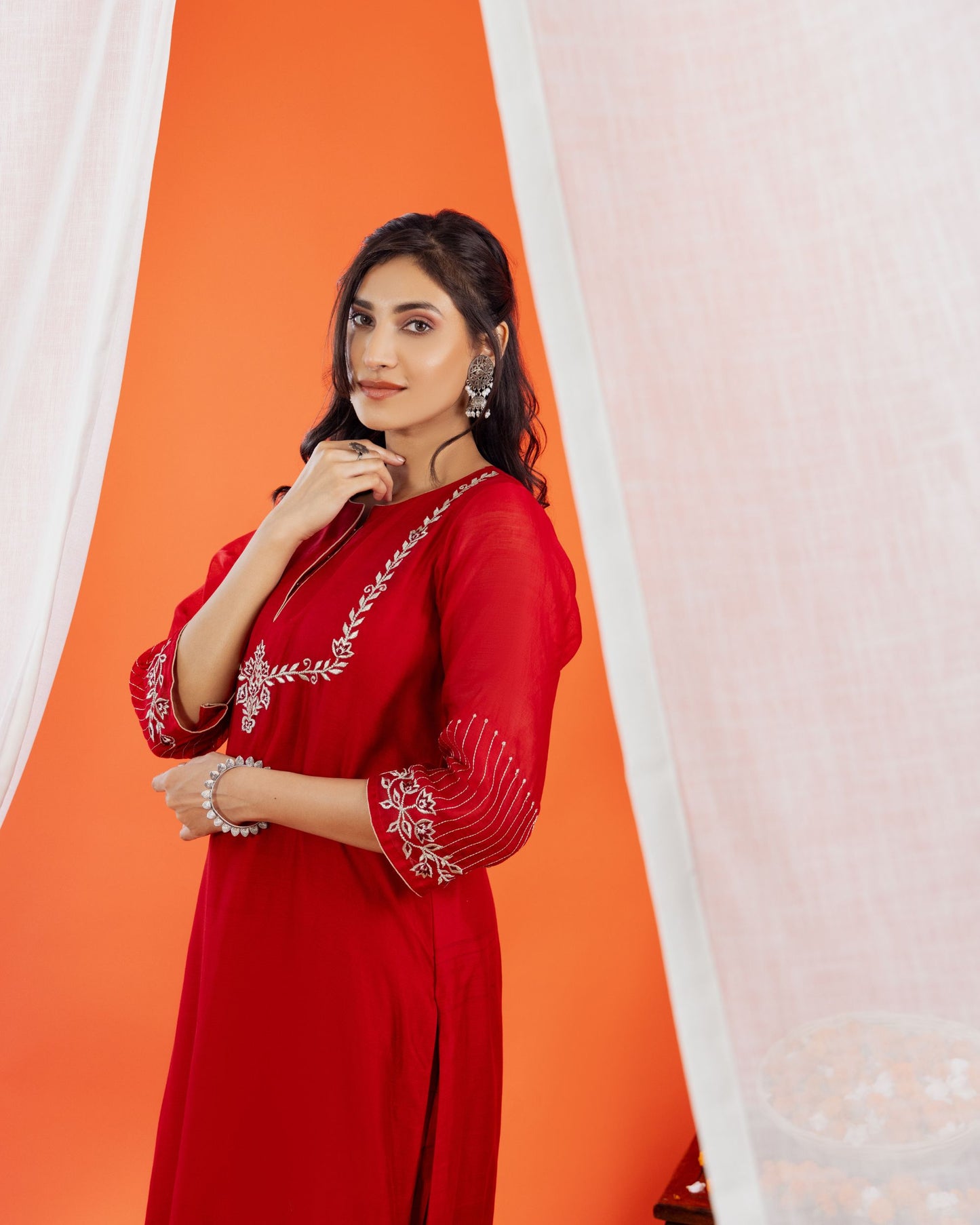 Embroidered Maheshwari Silk Kurta & Pant Set for Women – Festive Handloom Wear by Panchakanya