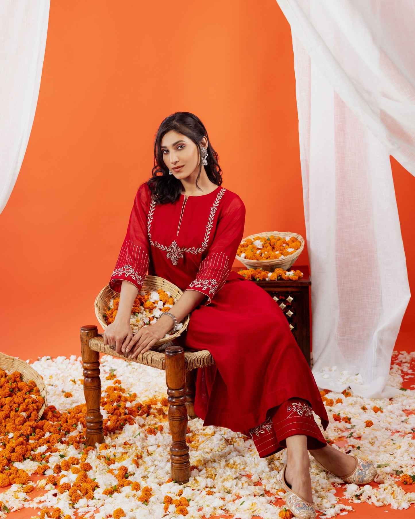 Embroidered Maheshwari Silk Kurta & Pant Set for Women – Festive Handloom Wear by Panchakanya