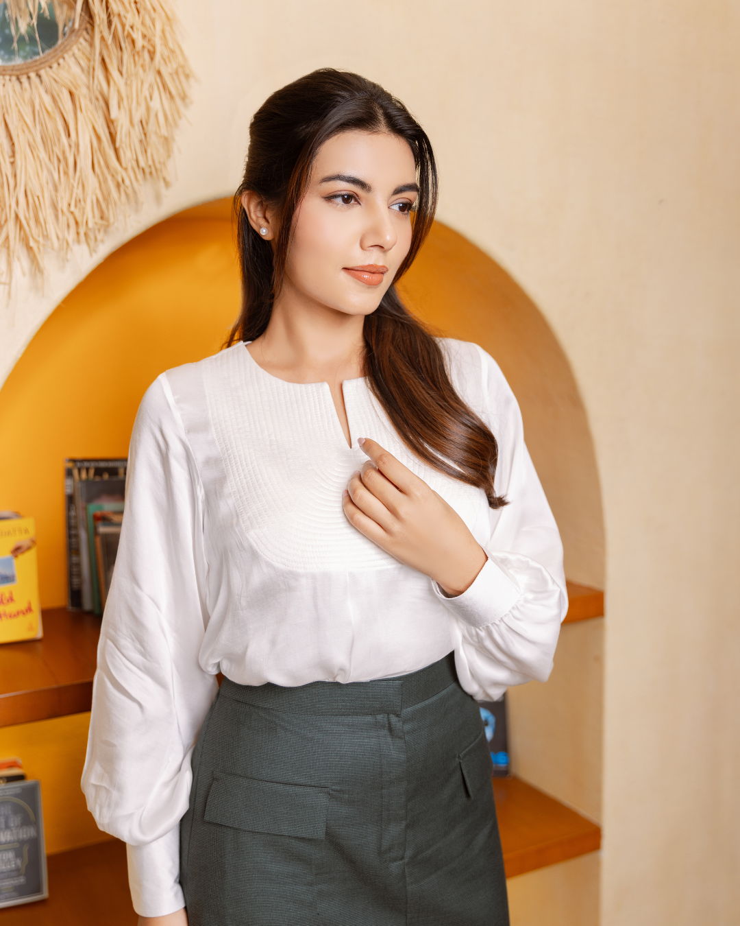 Premium Modal Satin Quilt Top - Long Baloon Sleeves Satin Top By Panchakanya
