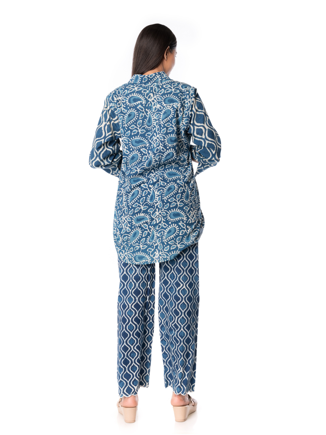 Cotton Hand Block Printed Indigo Co-Ord Set for Women β Panchakanya Clothing