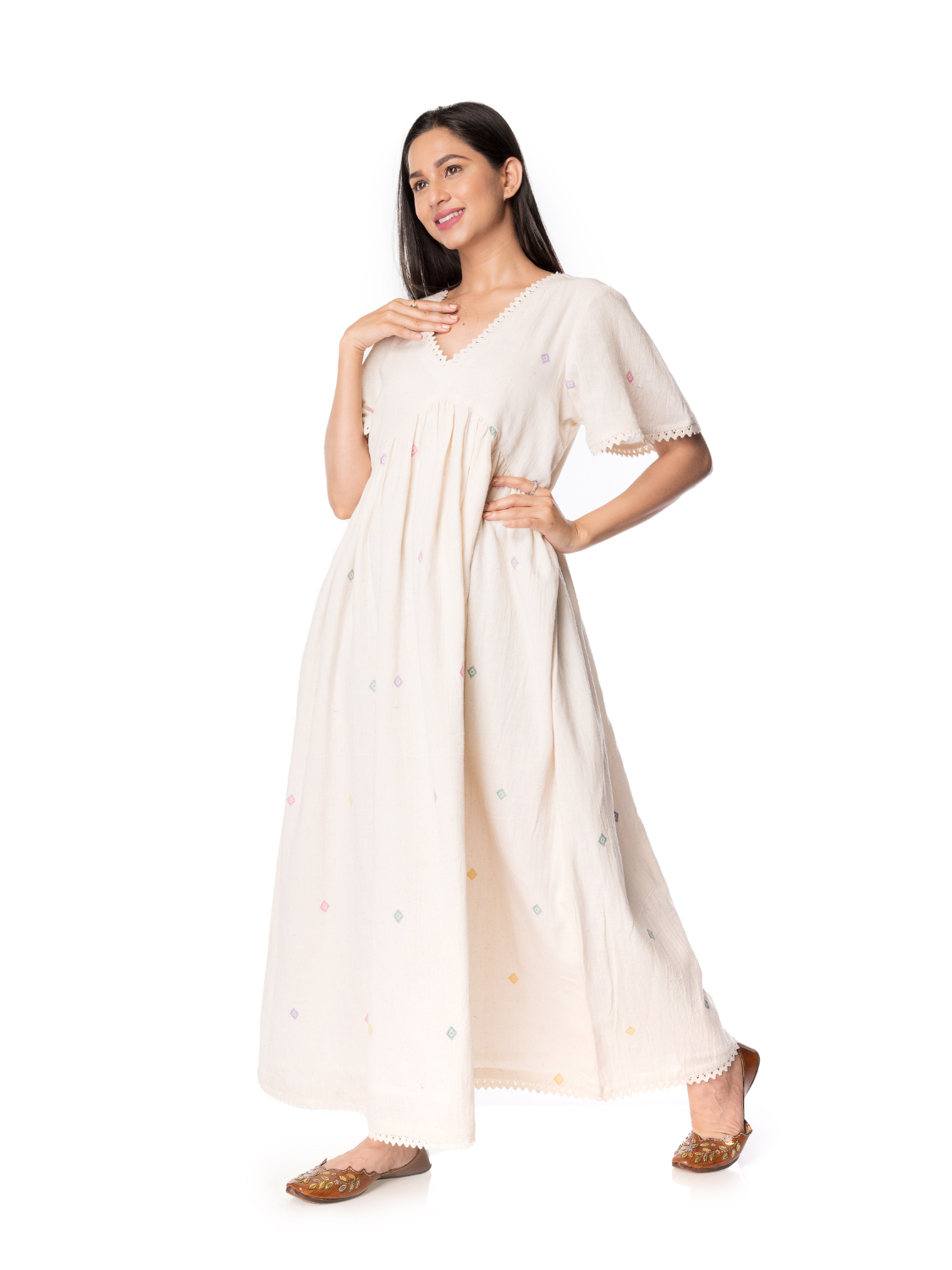 Kala Cotton Designer Dress With Short Flared Sleeves