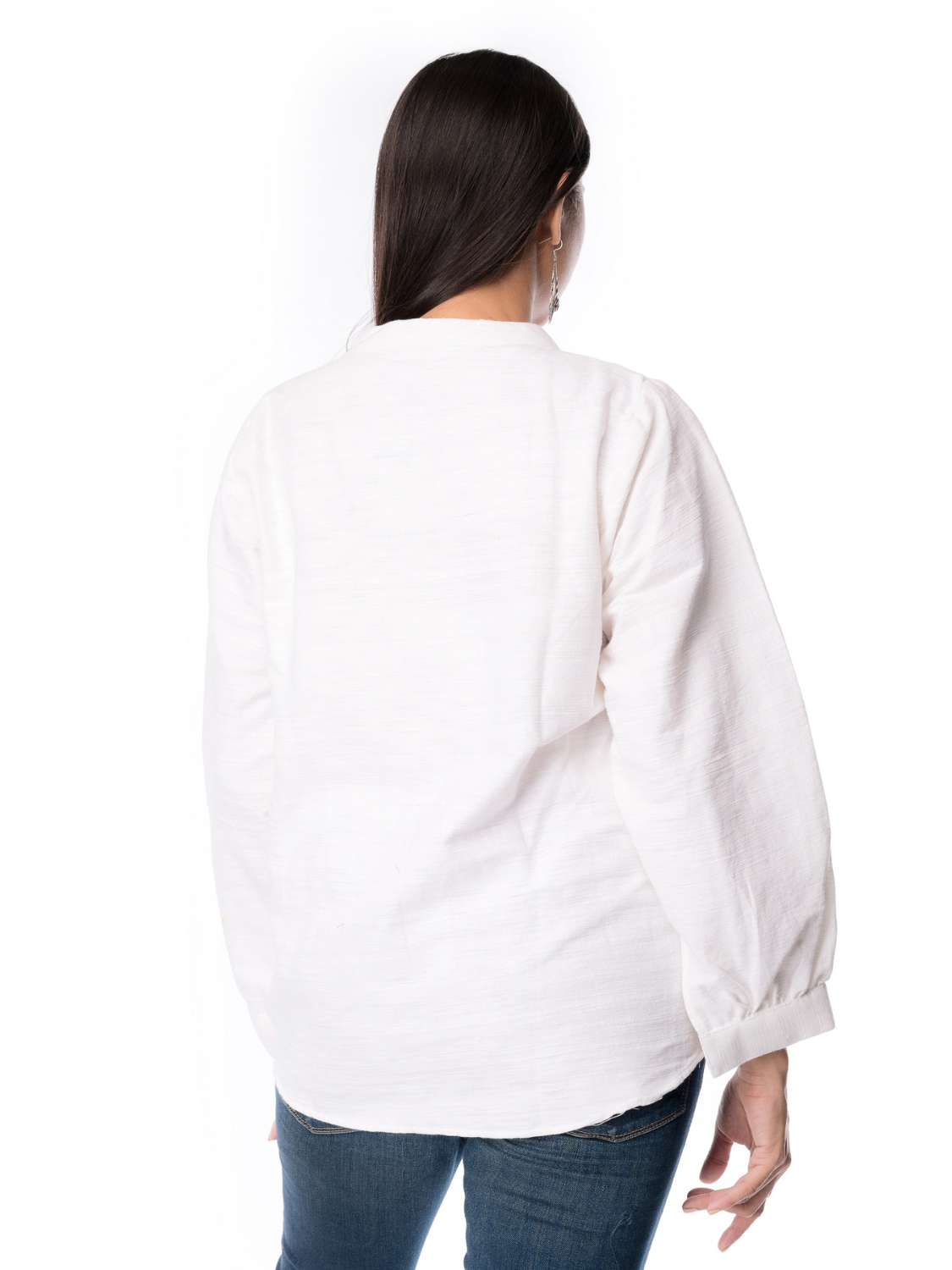 Cotton V Neck Stand Collar White Shirt For Women's Girls & Ladies - Panchakanya Clothing