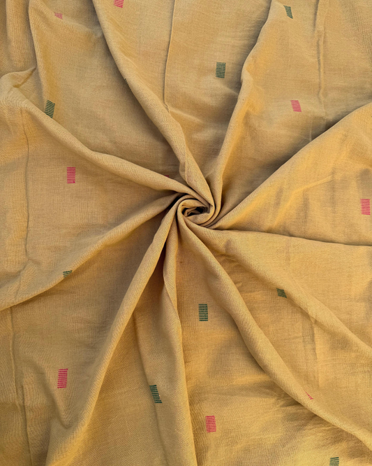Organic Cotton Fabric with Multicolor Booti - Sustainable, Eco-Friendly, Traditional Prints | Panchakanya Clothing (1 Meter, Beige)