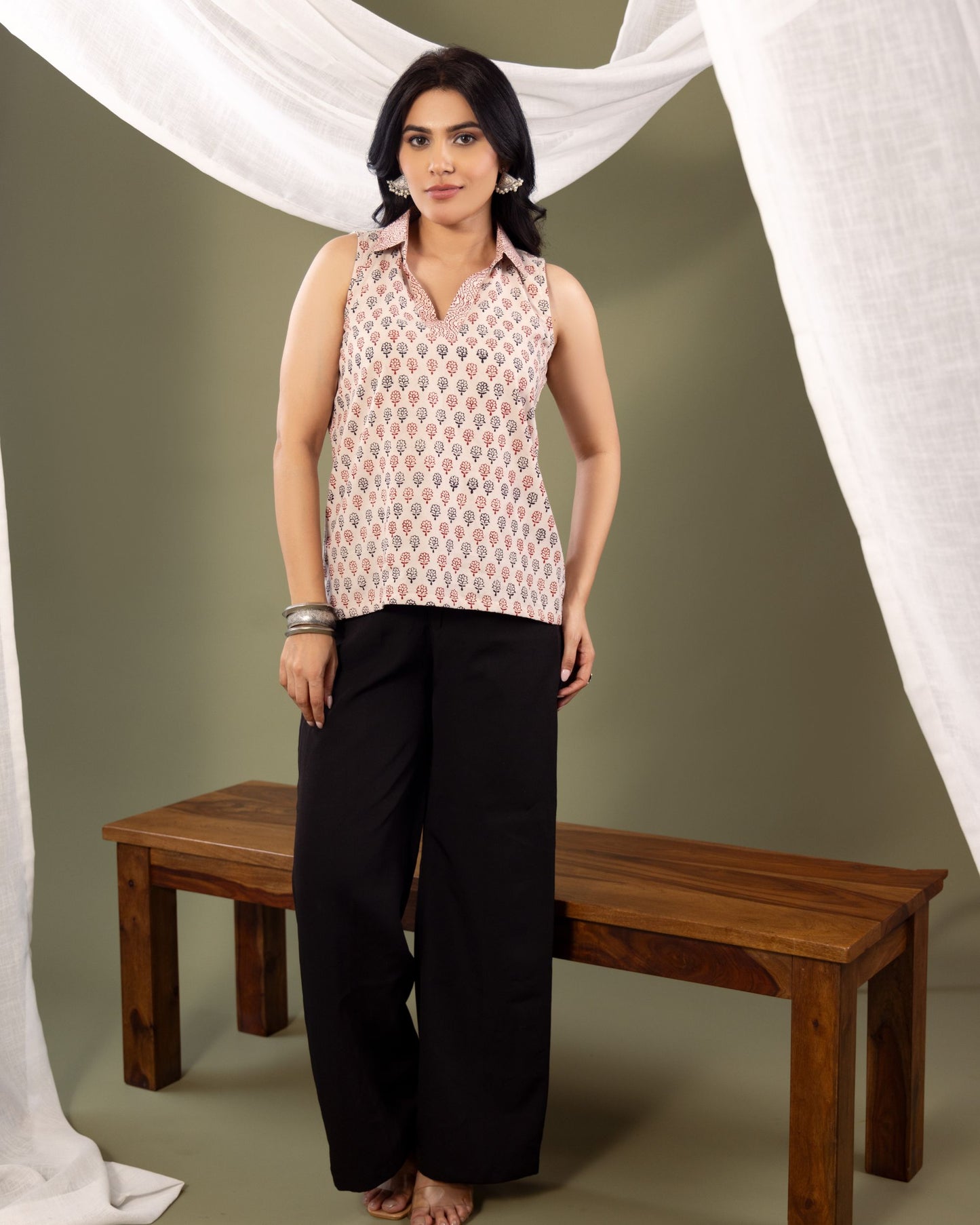 Bagh Print Cotton Top for Women – Sleeveless Ethnic Printed Top | Panchakanya Sustainable Fashion