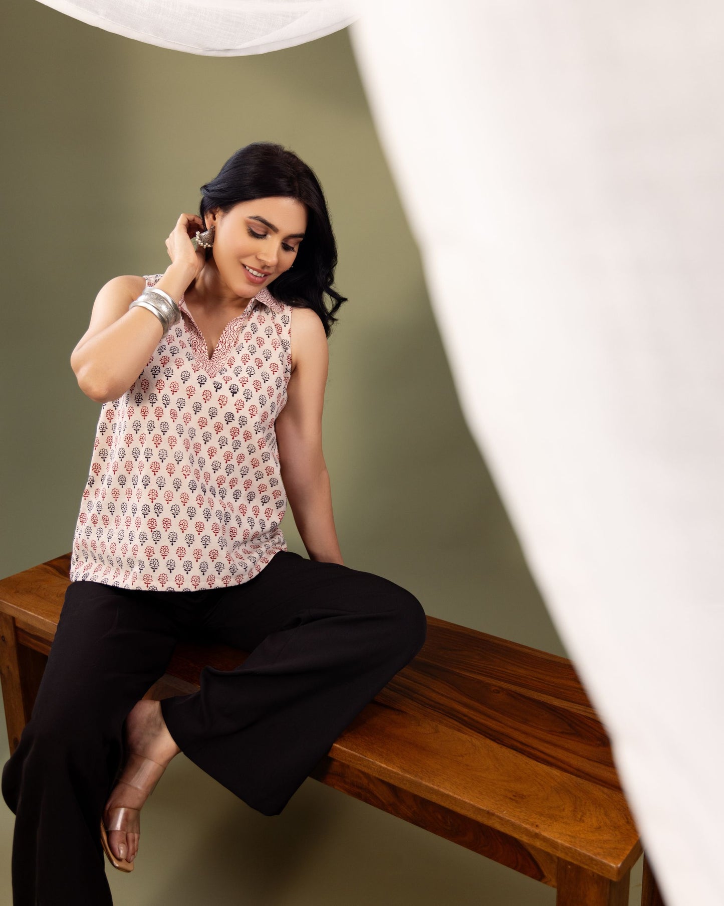 Bagh Print Cotton Top for Women – Sleeveless Ethnic Printed Top | Panchakanya Sustainable Fashion