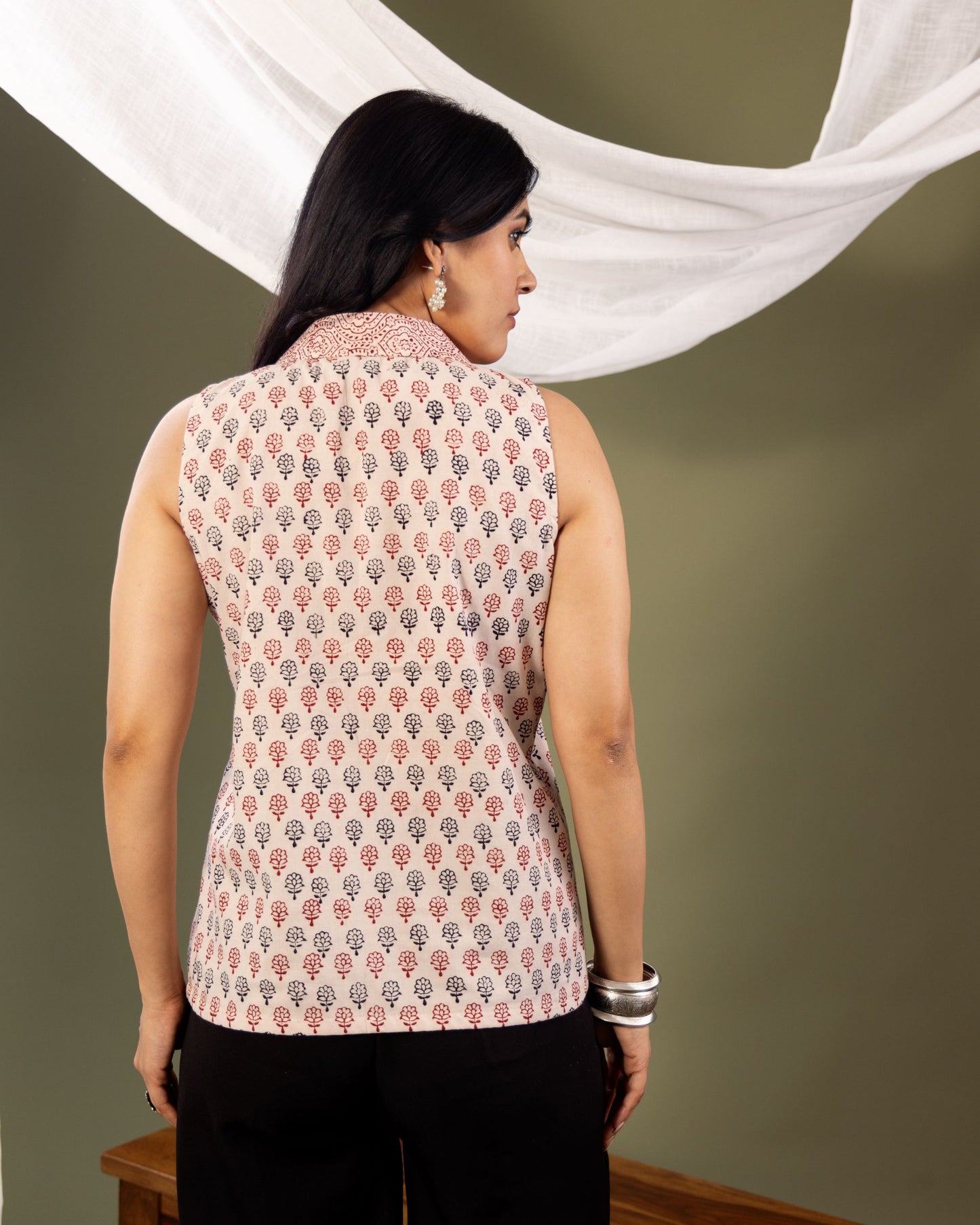 Bagh Print Cotton Top for Women – Sleeveless Ethnic Printed Top | Panchakanya Sustainable Fashion