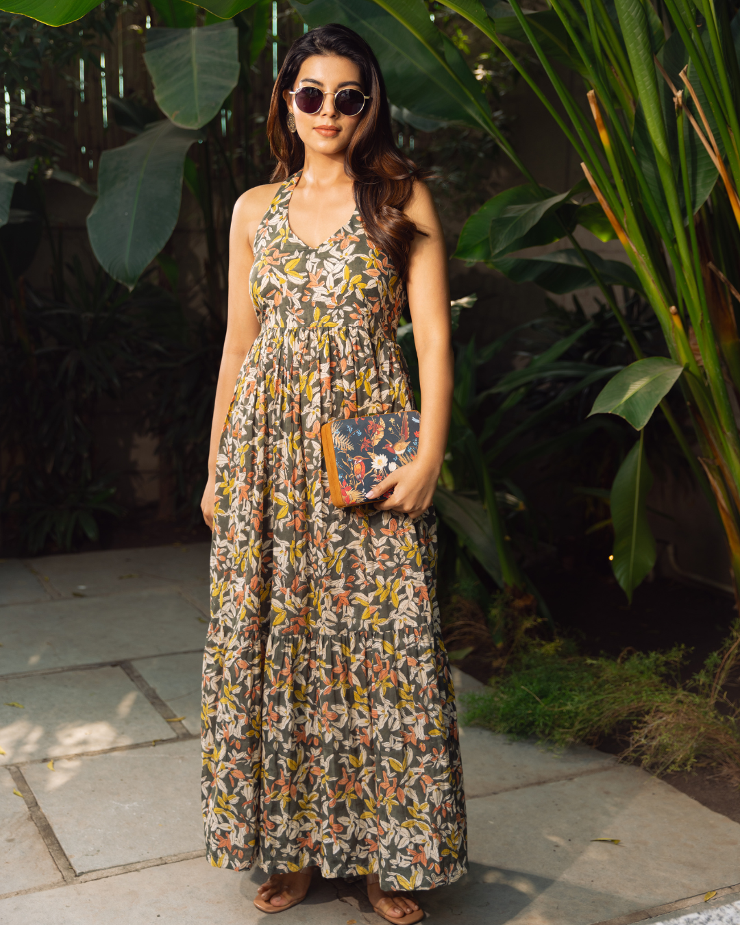 Stylish Halter Neck Printed Long Dress - Perfect Summer Frock for Women