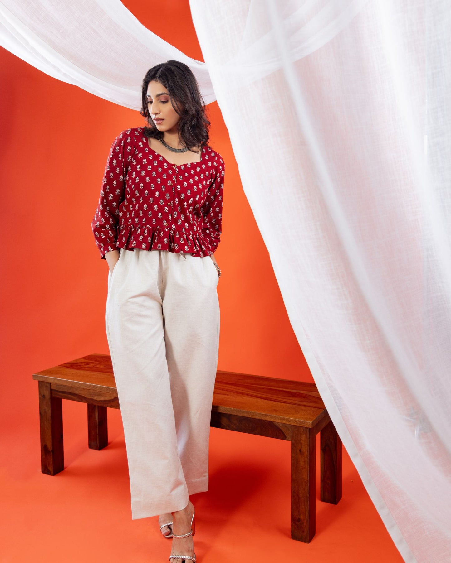 Bagh Print Cotton Peplum Top with Front Buttons – Stylish Sustainable Wear by Panchakanya