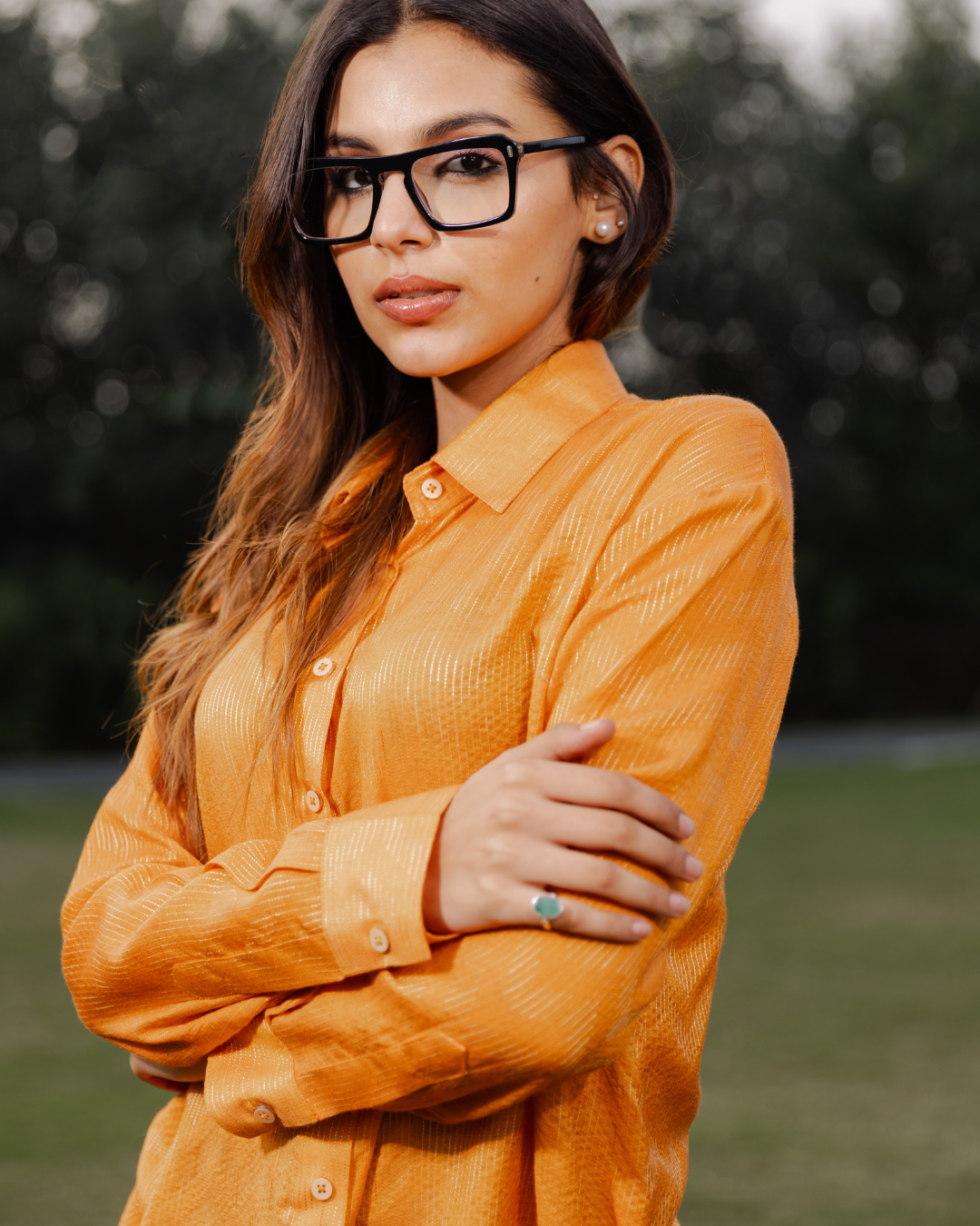 Elegant Mango Yellow Bhagalpur Silk Shirt - Zig Zag Pattern Shirt for Women