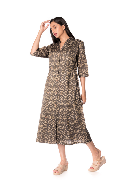 Front Close Coat Made From Bhagalpur Silk Cotton Fabric  With Collar Pattern