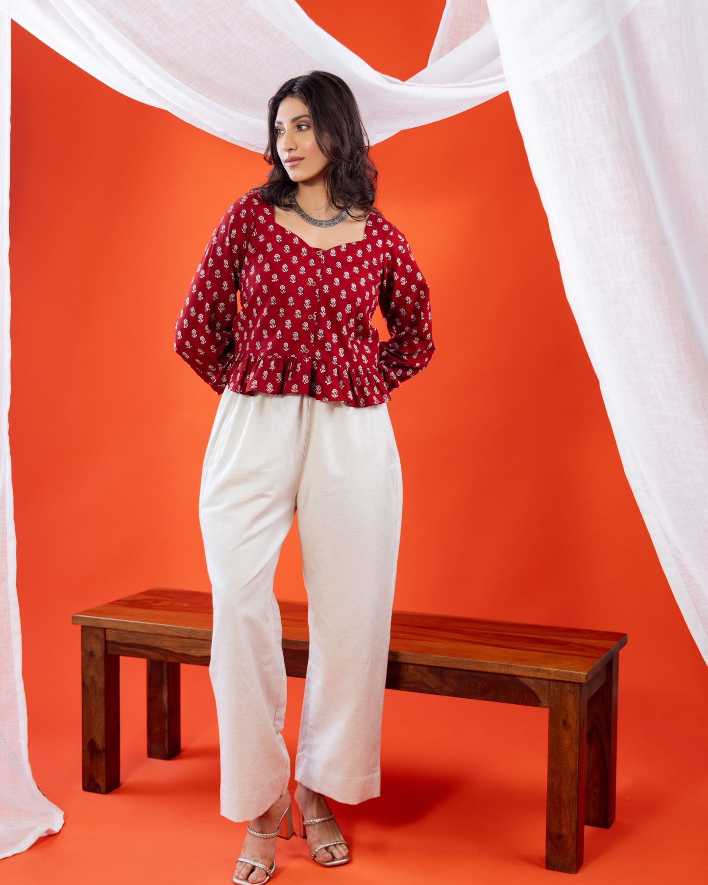 Bagh Print Cotton Peplum Top with Front Buttons – Stylish Sustainable Wear by Panchakanya