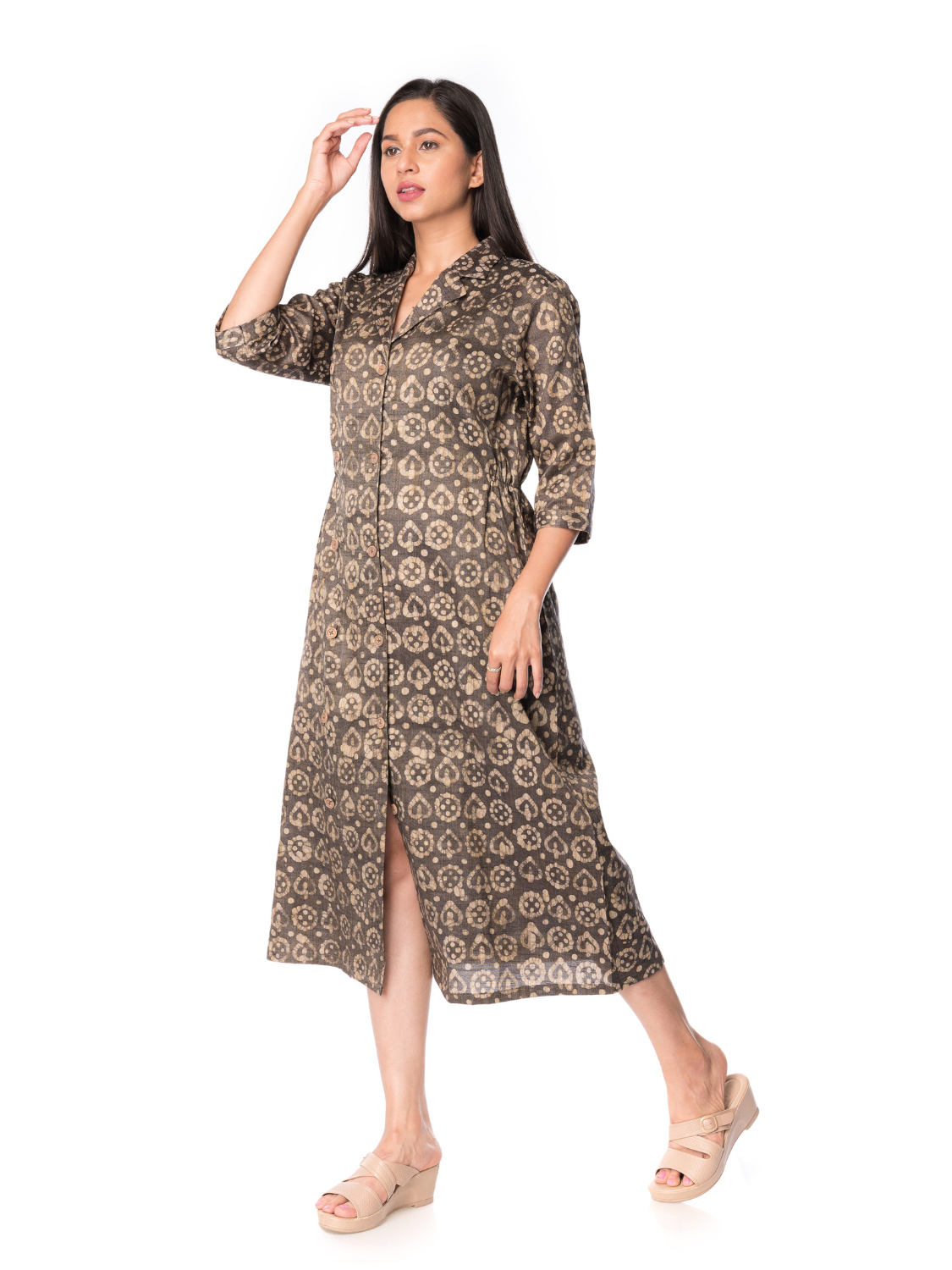 Front Close Coat Made From Bhagalpur Silk Cotton Fabric With Collar Pattern