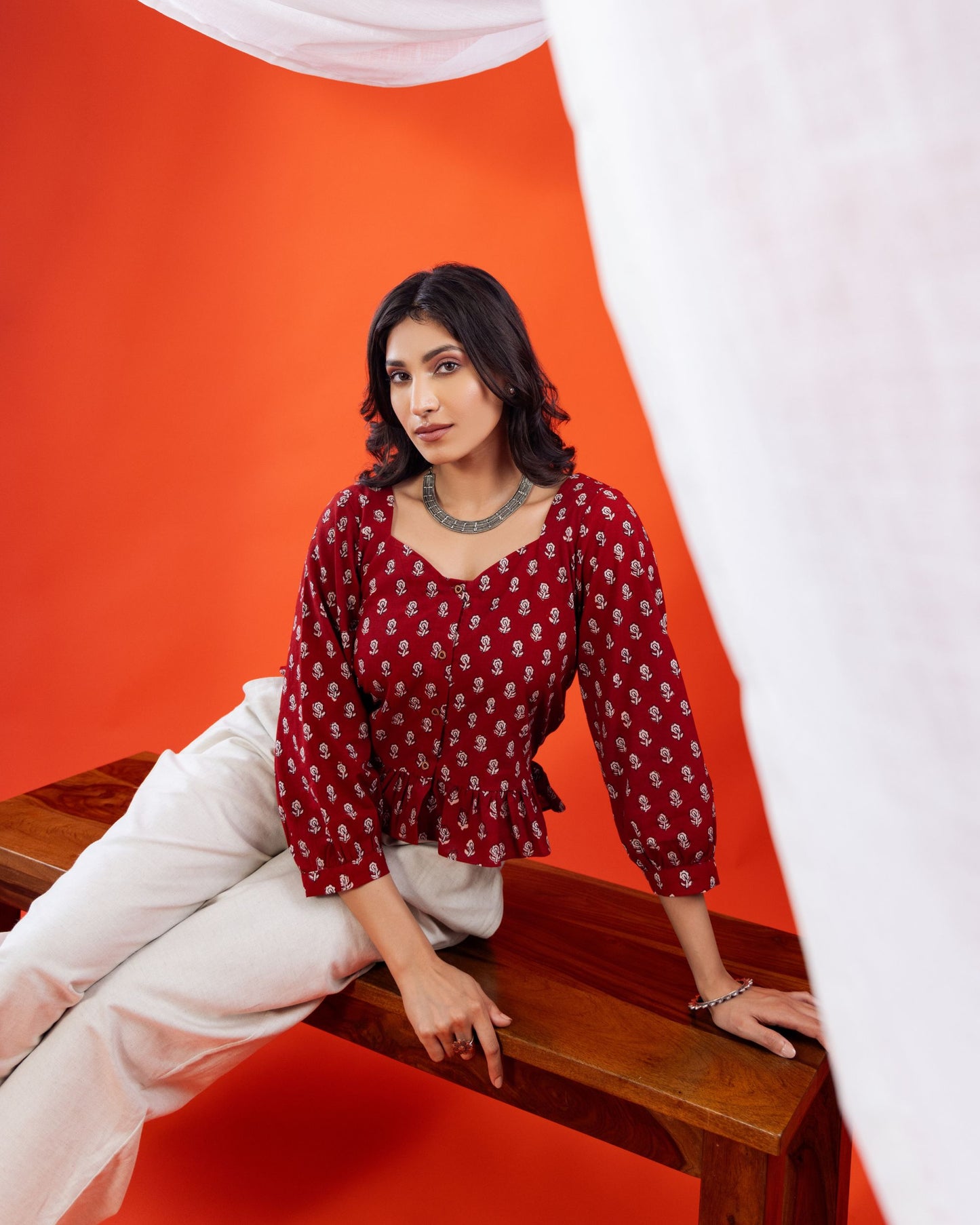 Bagh Print Cotton Peplum Top with Front Buttons – Stylish Sustainable Wear by Panchakanya