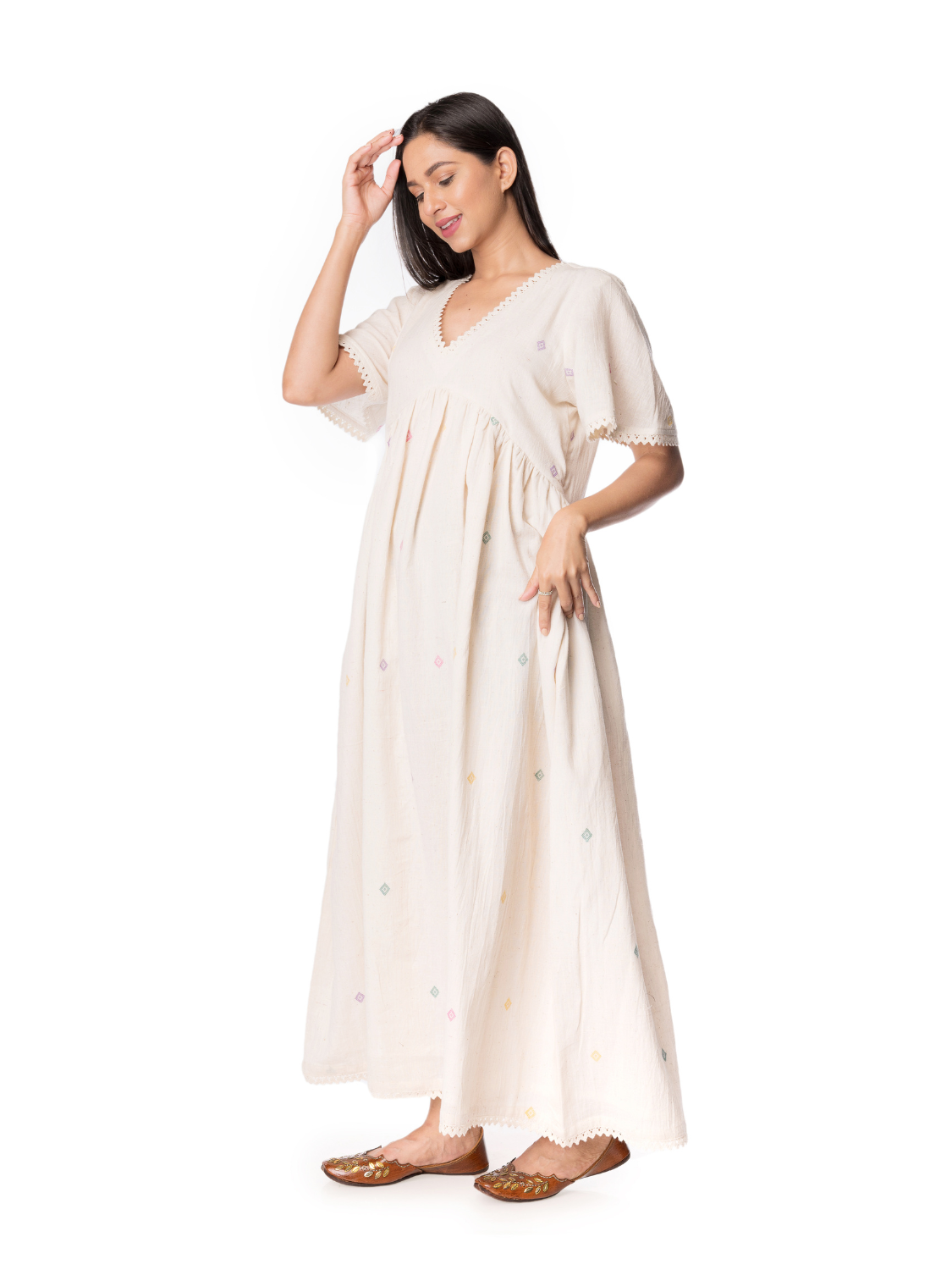 Kala Cotton Designer Dress With Short Flared Sleeves