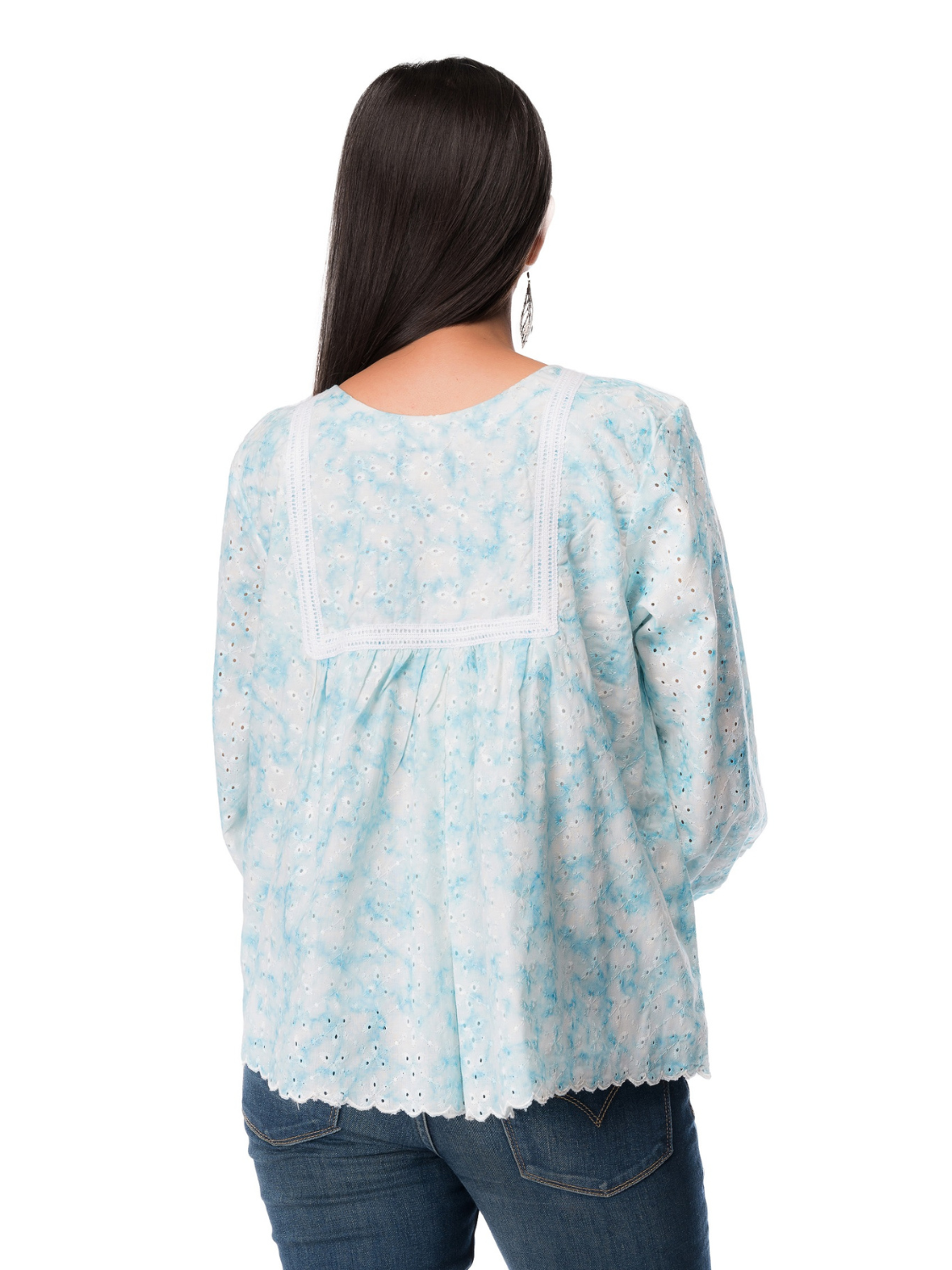 Ice Blue Hakoba Neck Cotton Top for Women by Panchakanya Clothing