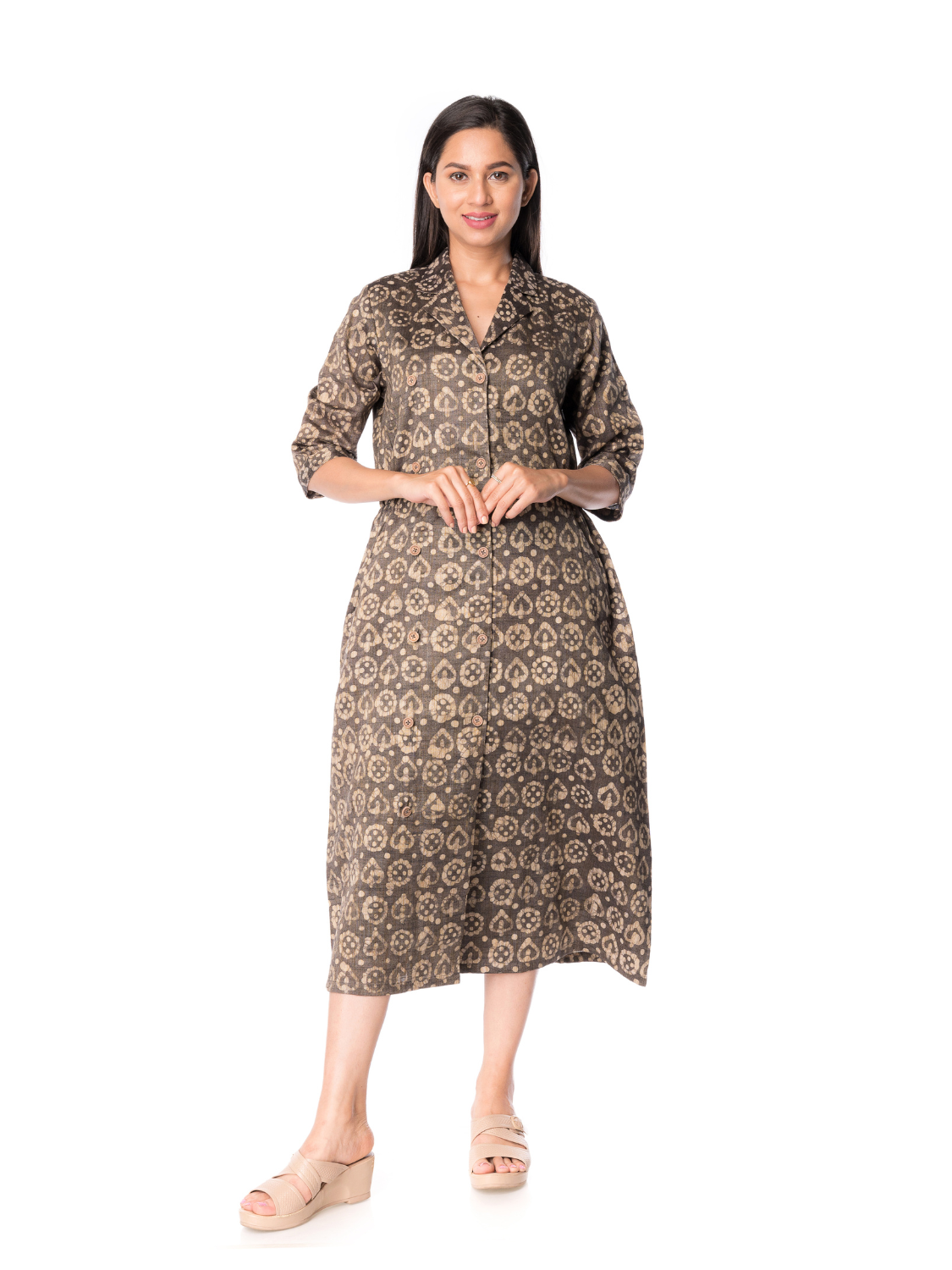 Front Close Coat Made From Bhagalpur Silk Cotton Fabric With Collar Pattern