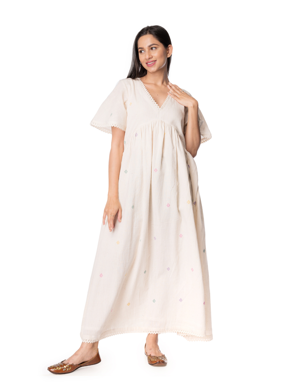 Kala Cotton Designer Dress With Short Flared Sleeves