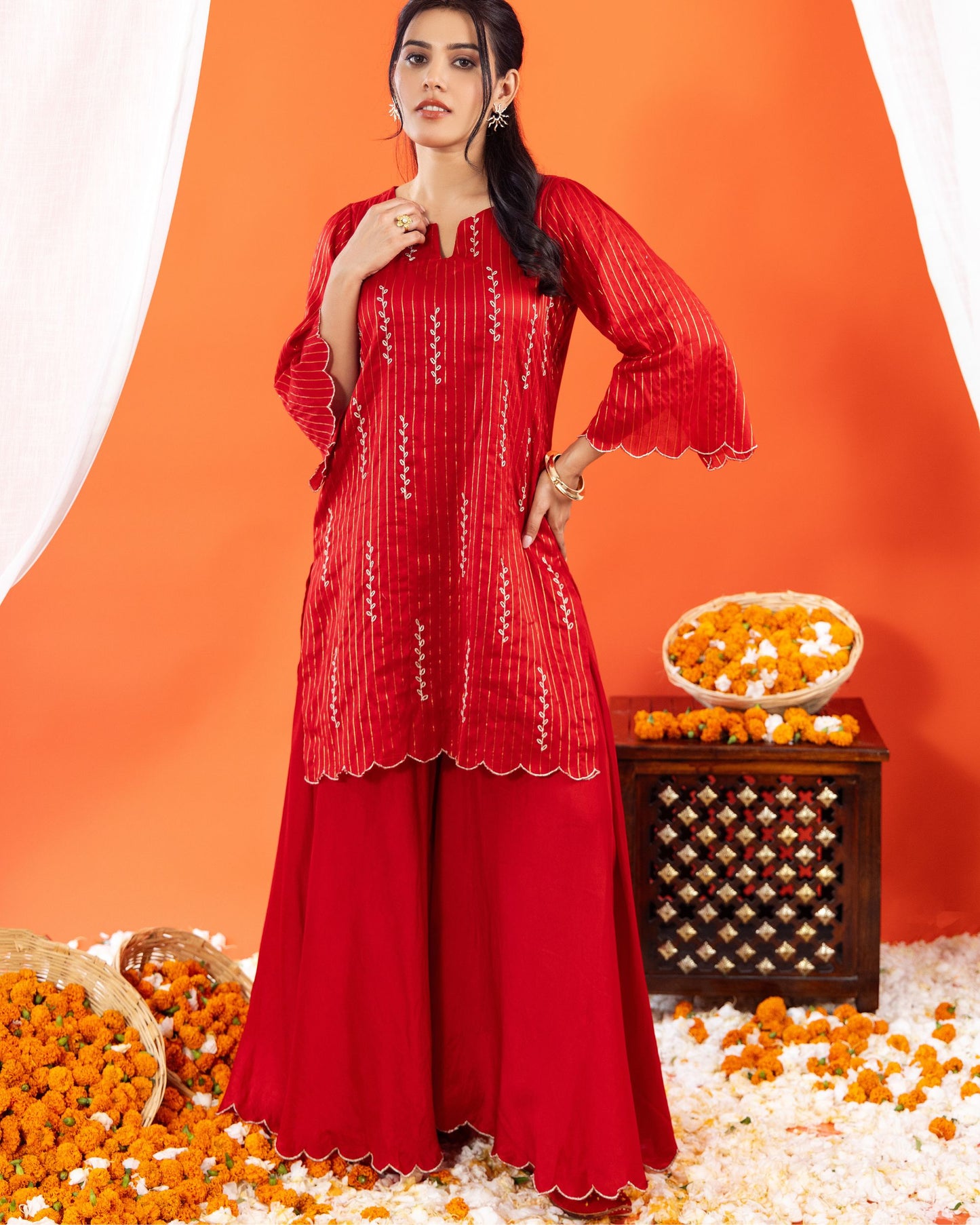 Embroidered Maheshwari Silk Kurta & Sharara Set for Women – Festive Designer Wear by Panchakanya