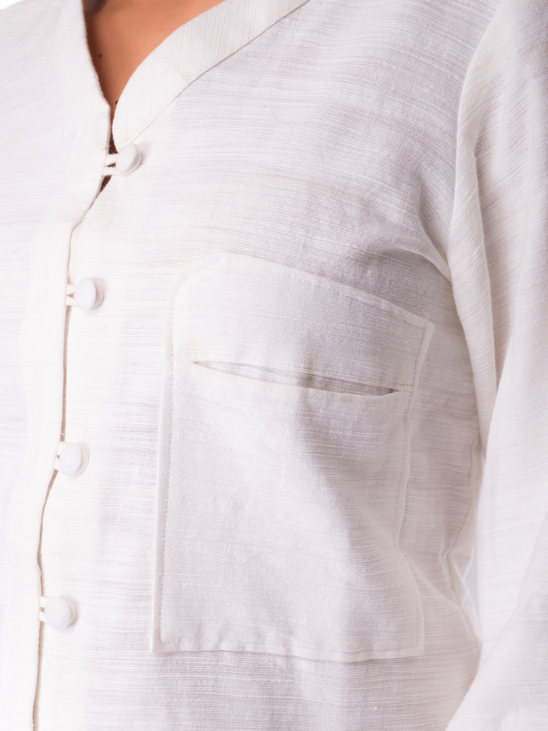 Cotton V Neck Stand Collar White Shirt For Women's Girls & Ladies - Panchakanya Clothing