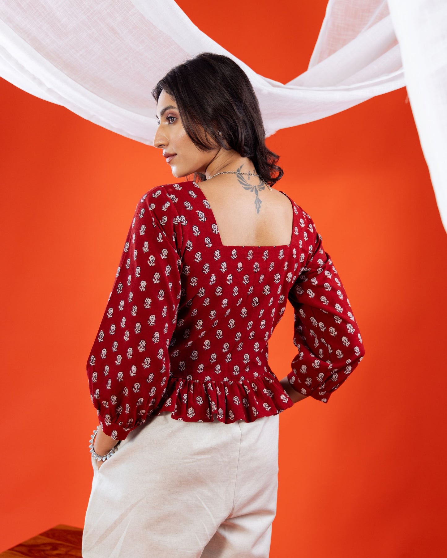 Bagh Print Cotton Peplum Top with Front Buttons – Stylish Sustainable Wear by Panchakanya