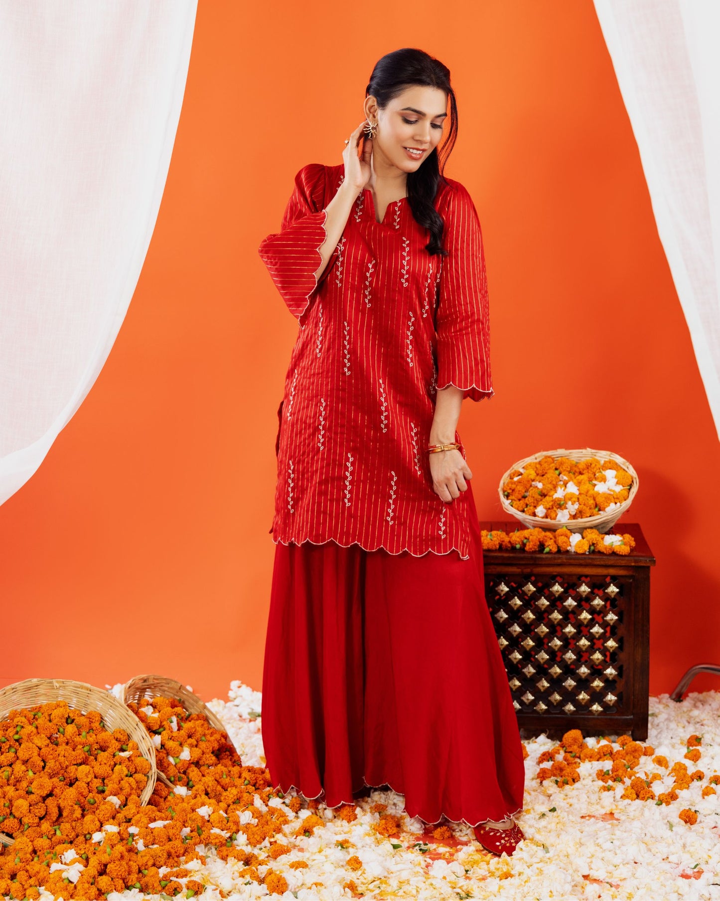 Embroidered Maheshwari Silk Kurta & Sharara Set for Women – Festive Designer Wear by Panchakanya