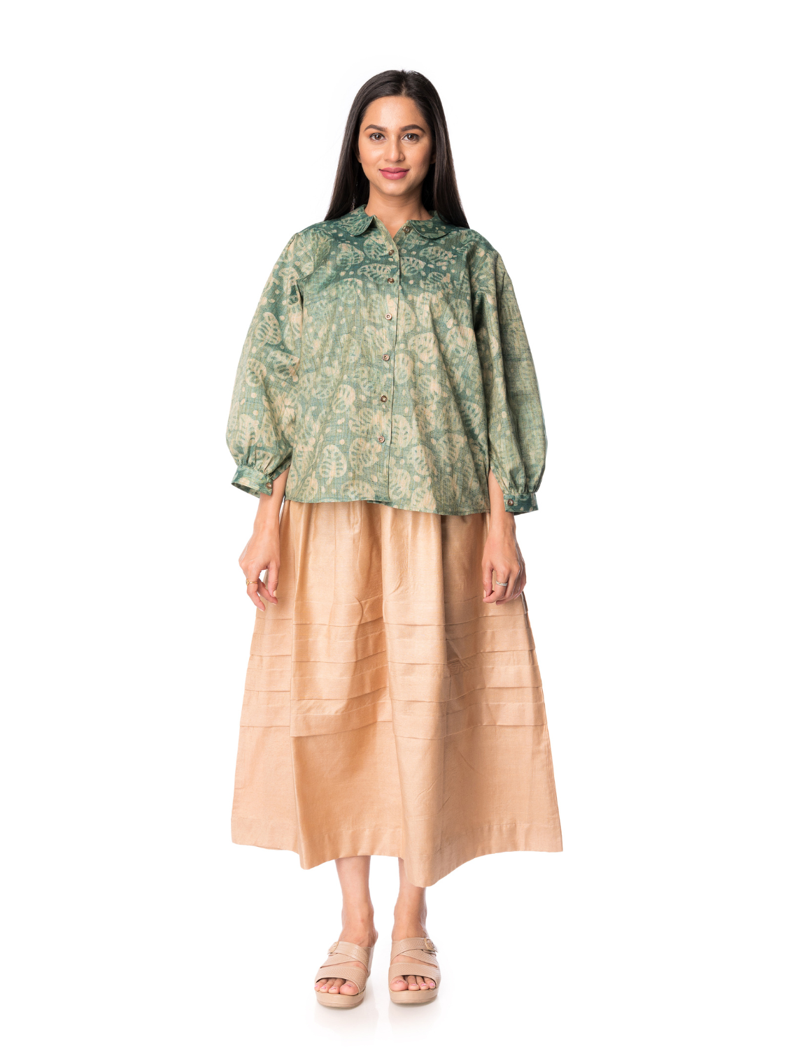 Handmade Top & Skirt Set in Bhagalpur Silk Cotton for Women - Panchakanya Clothing
