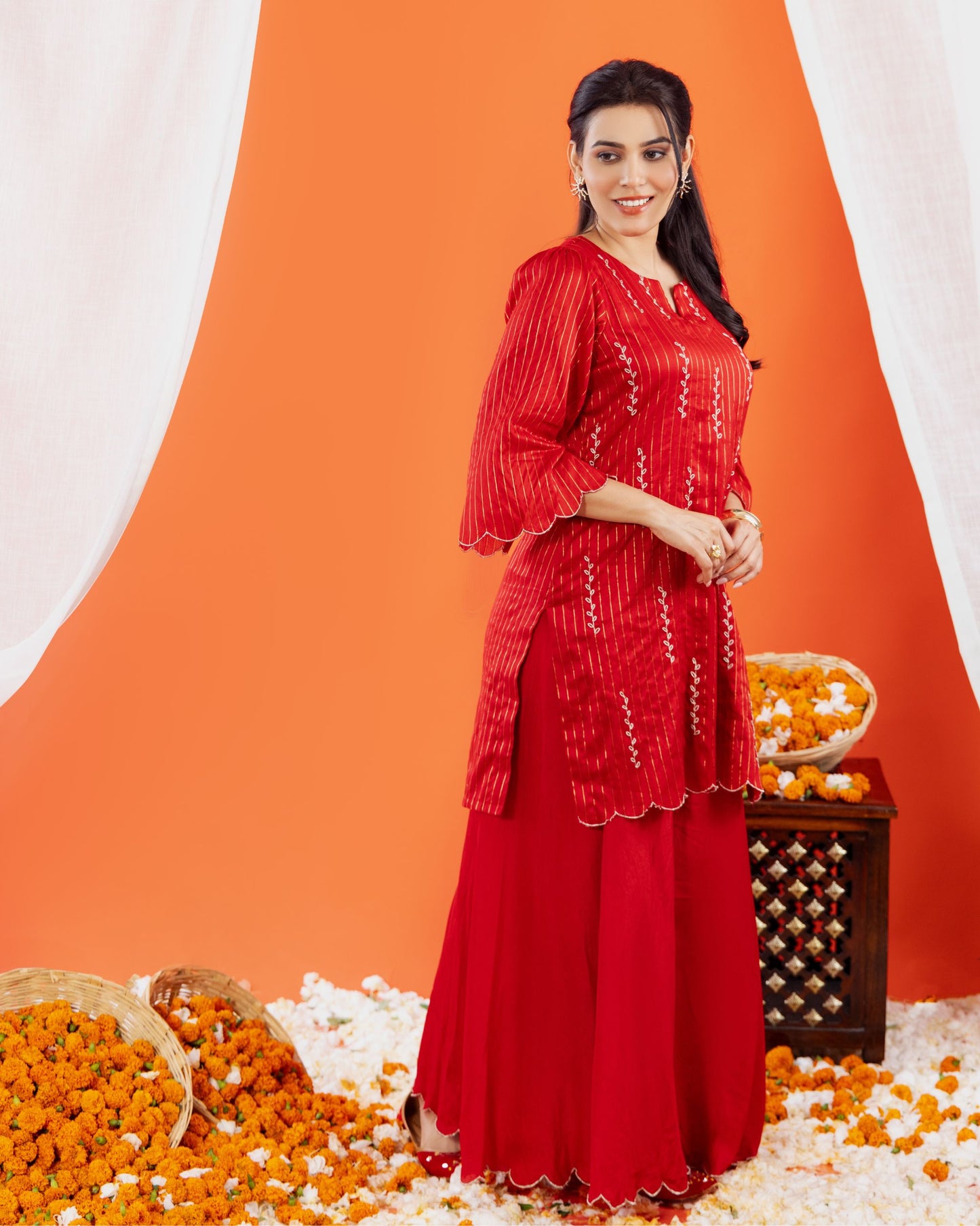 Embroidered Maheshwari Silk Kurta & Sharara Set for Women – Festive Designer Wear by Panchakanya