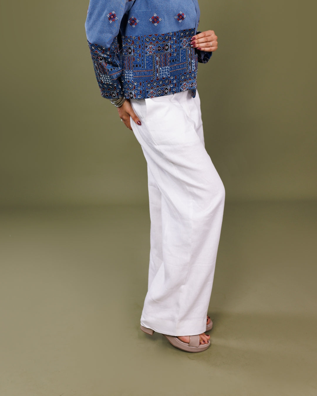 White Pure Linen Wide-Leg Pant | Premium Handloom Bottom Wear | Summer Essential | By Panchakanya