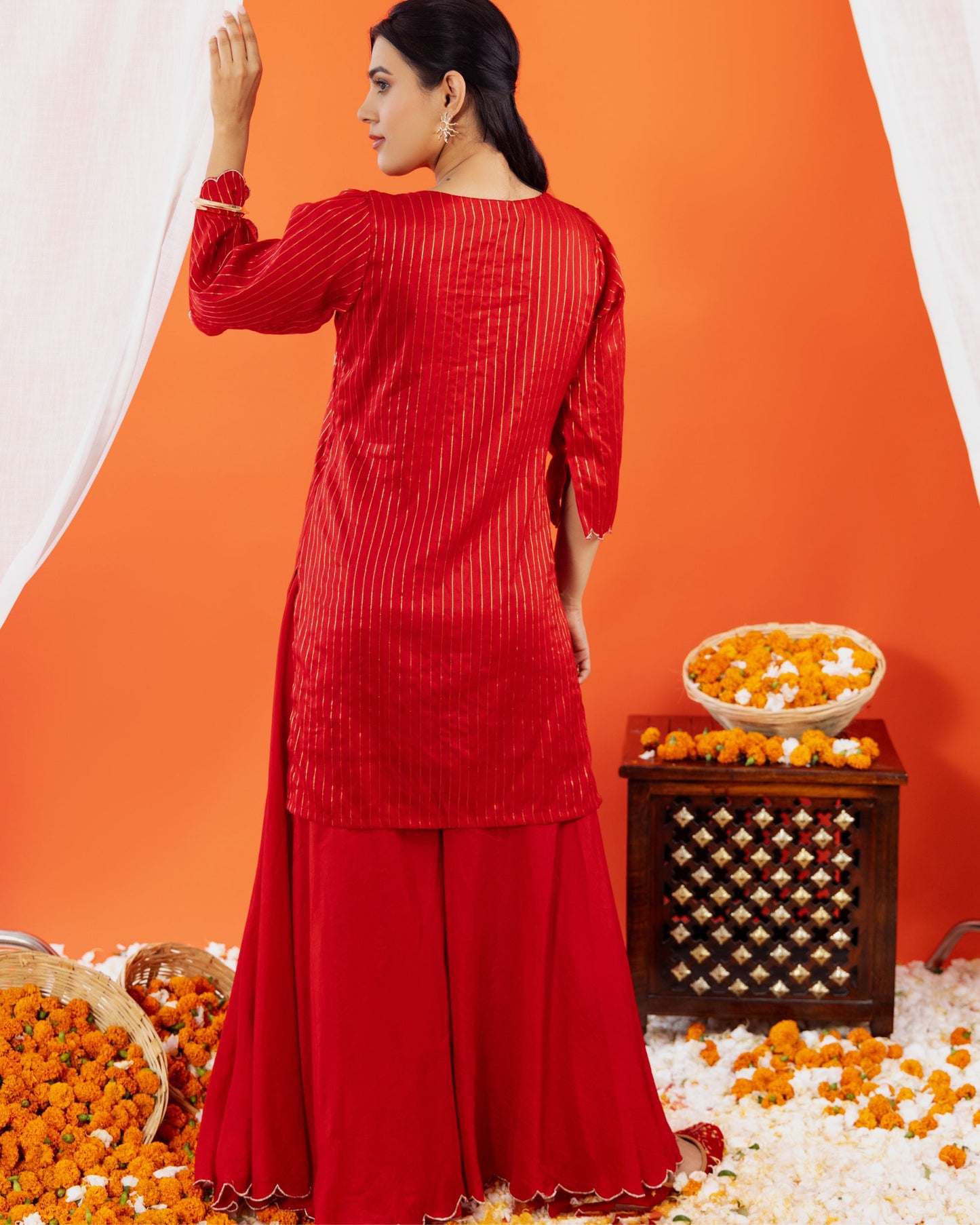 Embroidered Maheshwari Silk Kurta & Sharara Set for Women – Festive Designer Wear by Panchakanya