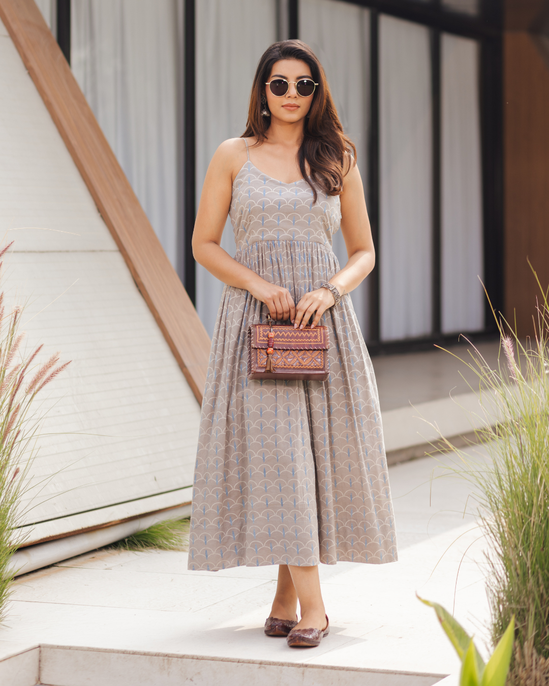 Printed Cotton One-Piece Dress with Braided Stripe Sleeves - Perfect Summer Maxi Dress