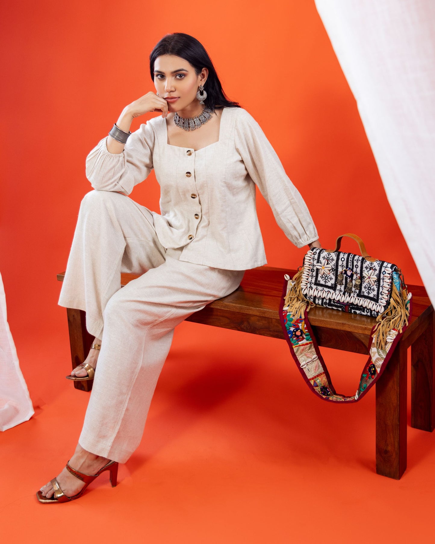 Panchakanya Linen Kali Top for Women with Front Buttons – Sustainable Cotton Linen Long Sleeve White Top | Stylish Summer & Party Wear