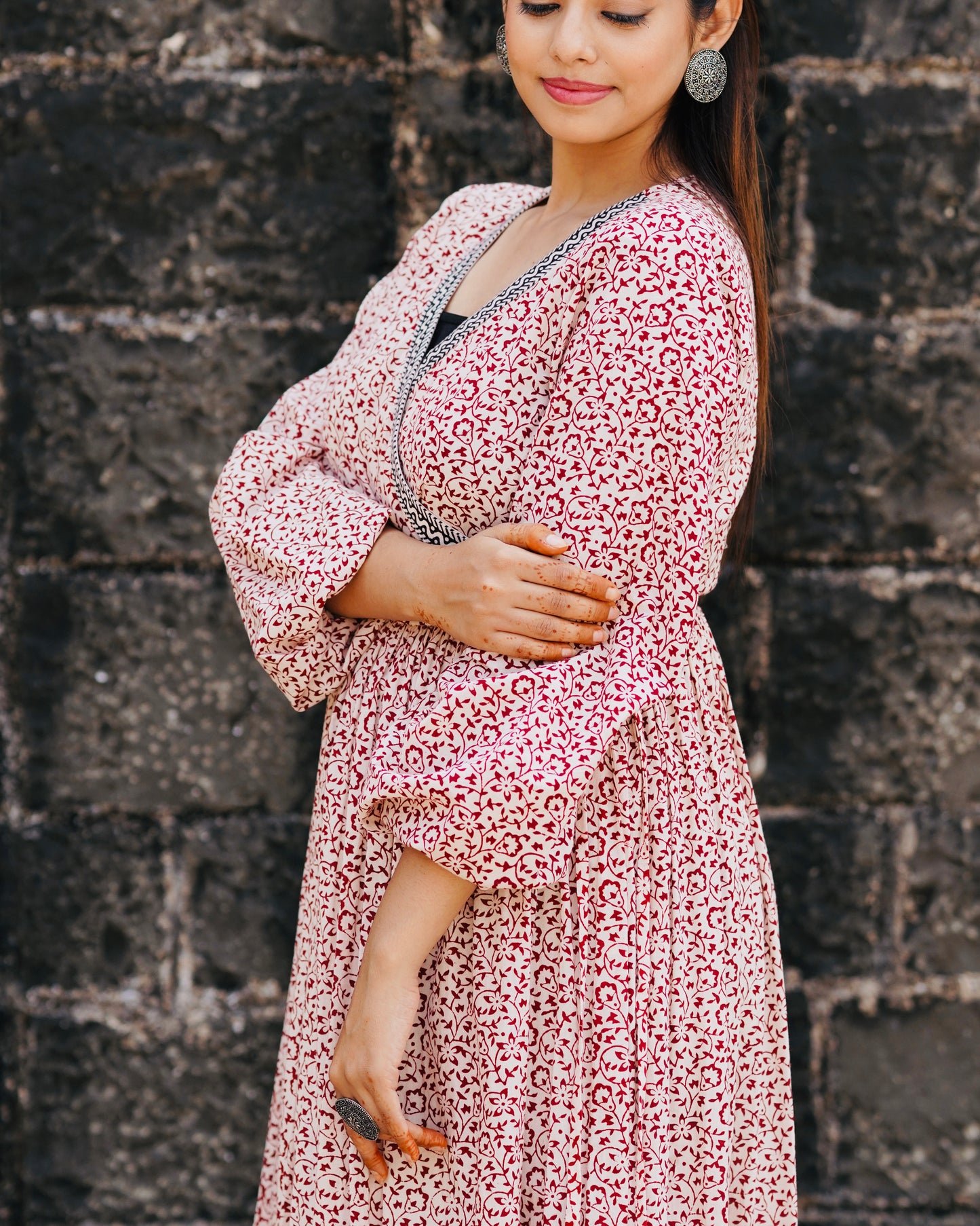 Peach Bagh Print One-Piece Dress – Perfect Western Wear for Weddings
