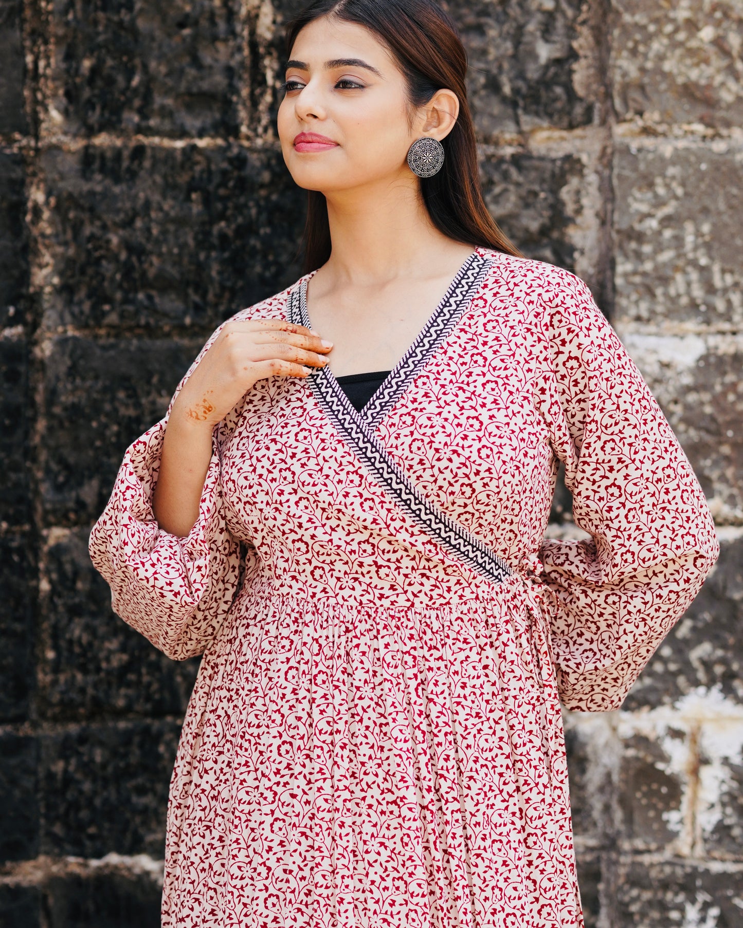 Peach Bagh Print One-Piece Dress – Perfect Western Wear for Weddings