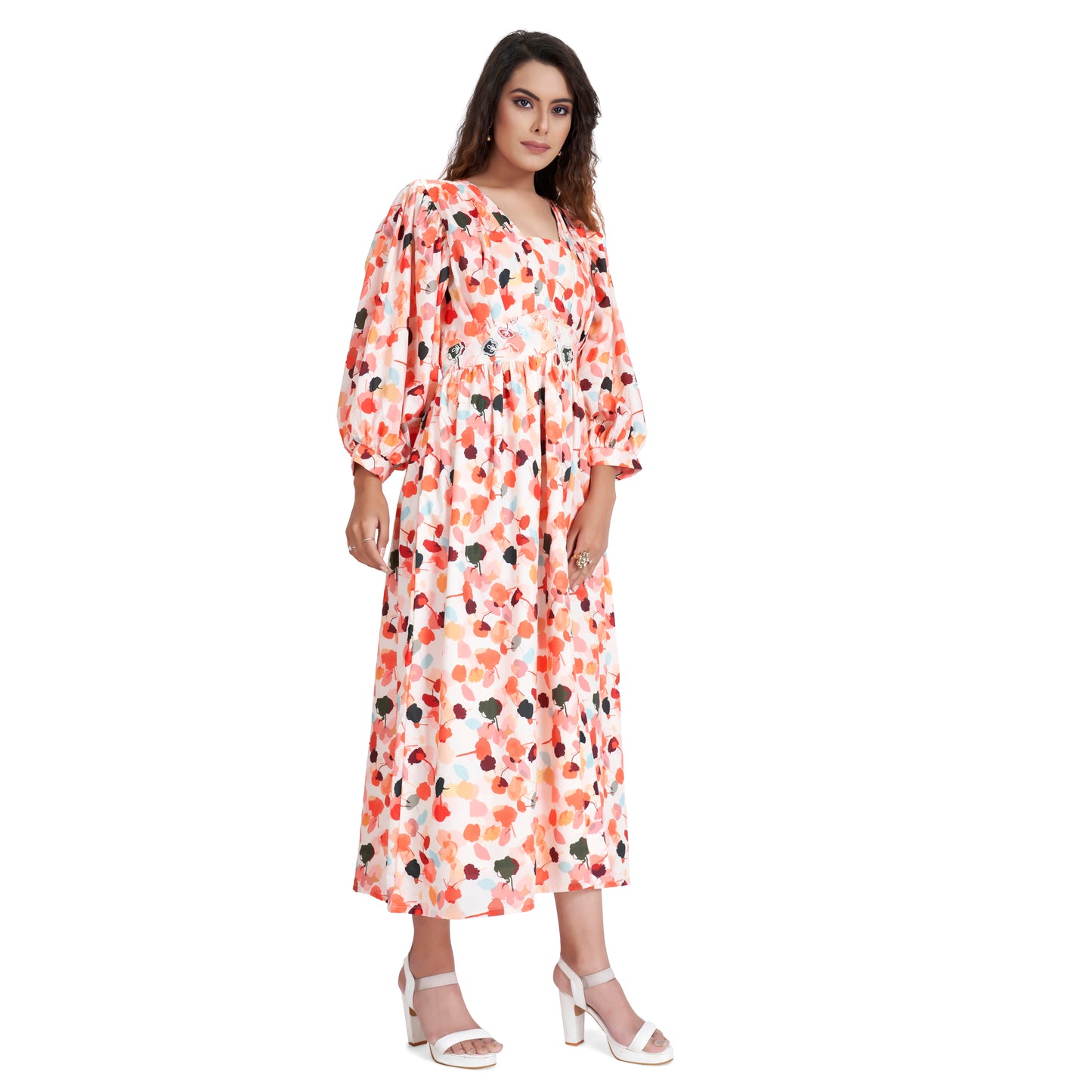 Musline Fabric Floral Long Dress With Embroidery For Girls Women - Panchakanya Clothing