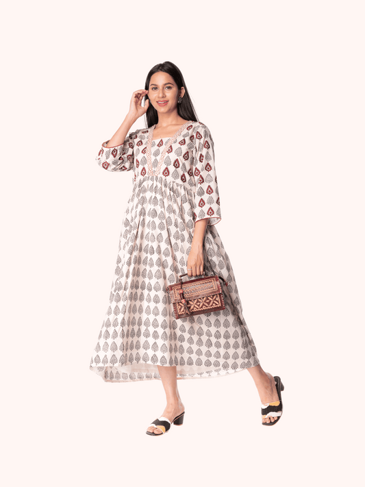 Cotton Handmade Block Kurti With Bagh Print For Ladies - Panchakan3199ya Clothing