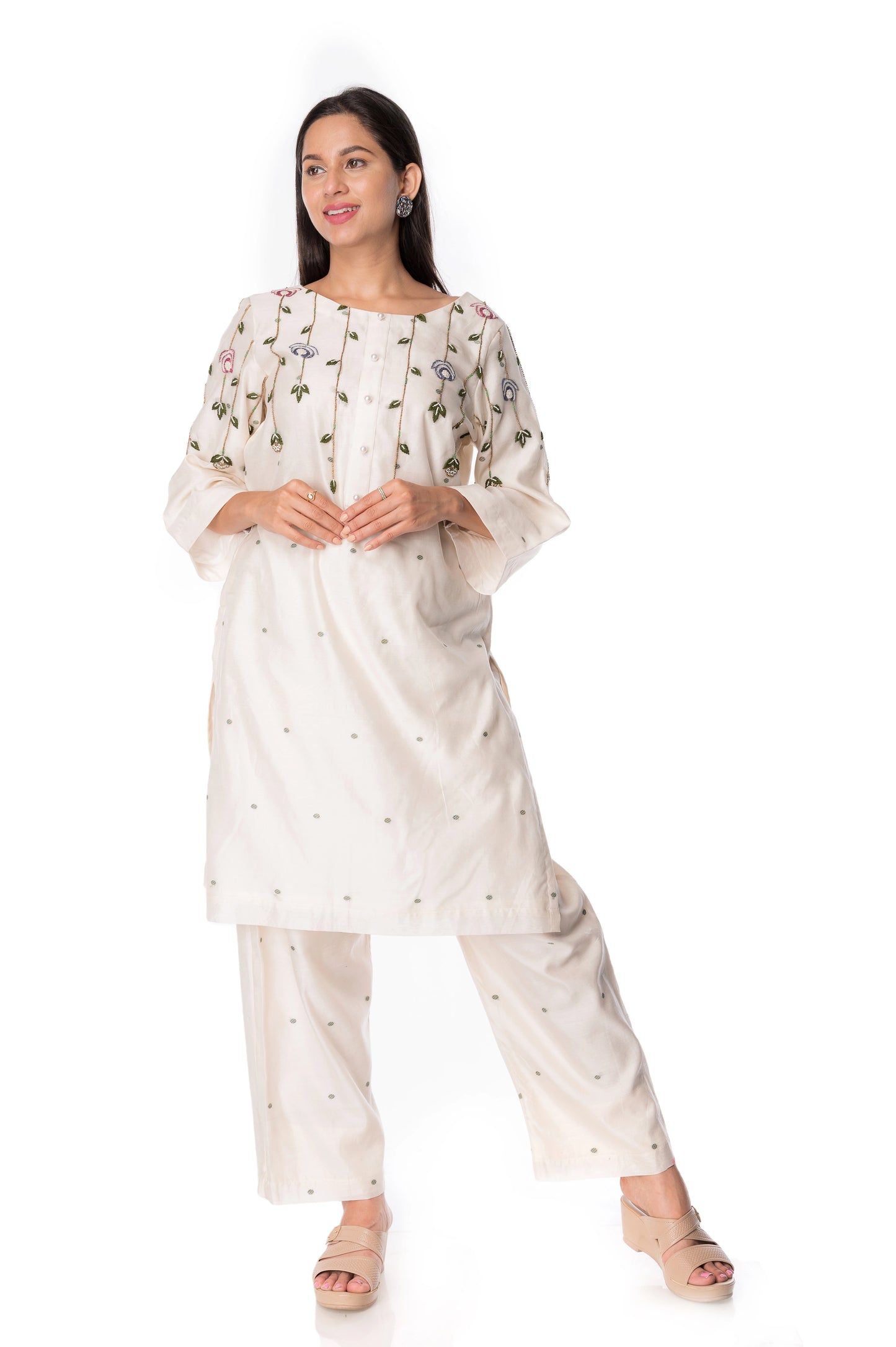 Beautiful Handmade Work Chanderi Silk Kurta Plazo Set - Panchakanya Clothing