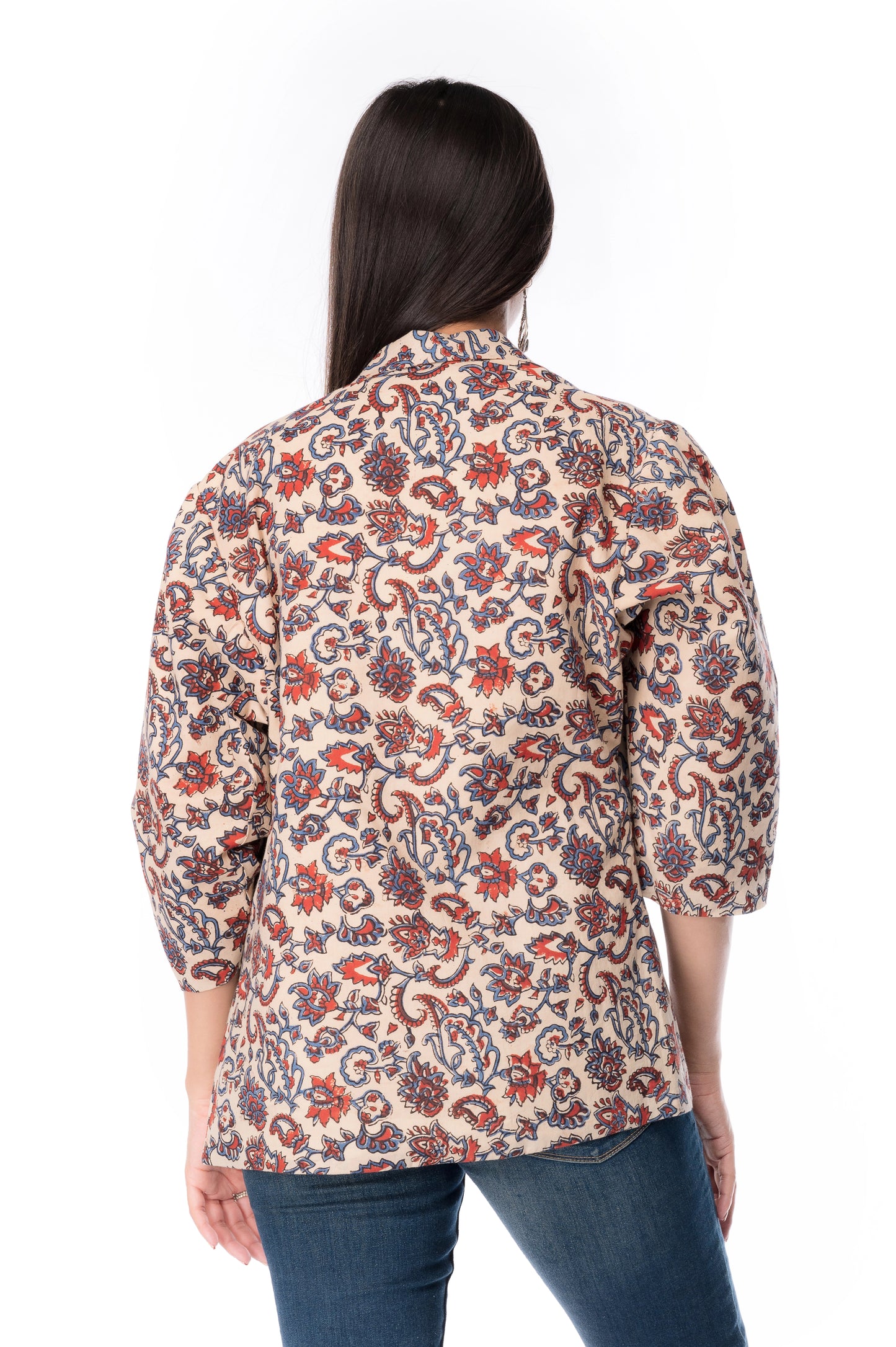 Handcrafted Cotton Block Printed 3/4 Sleeve Coat for Women’s Wardrobe
