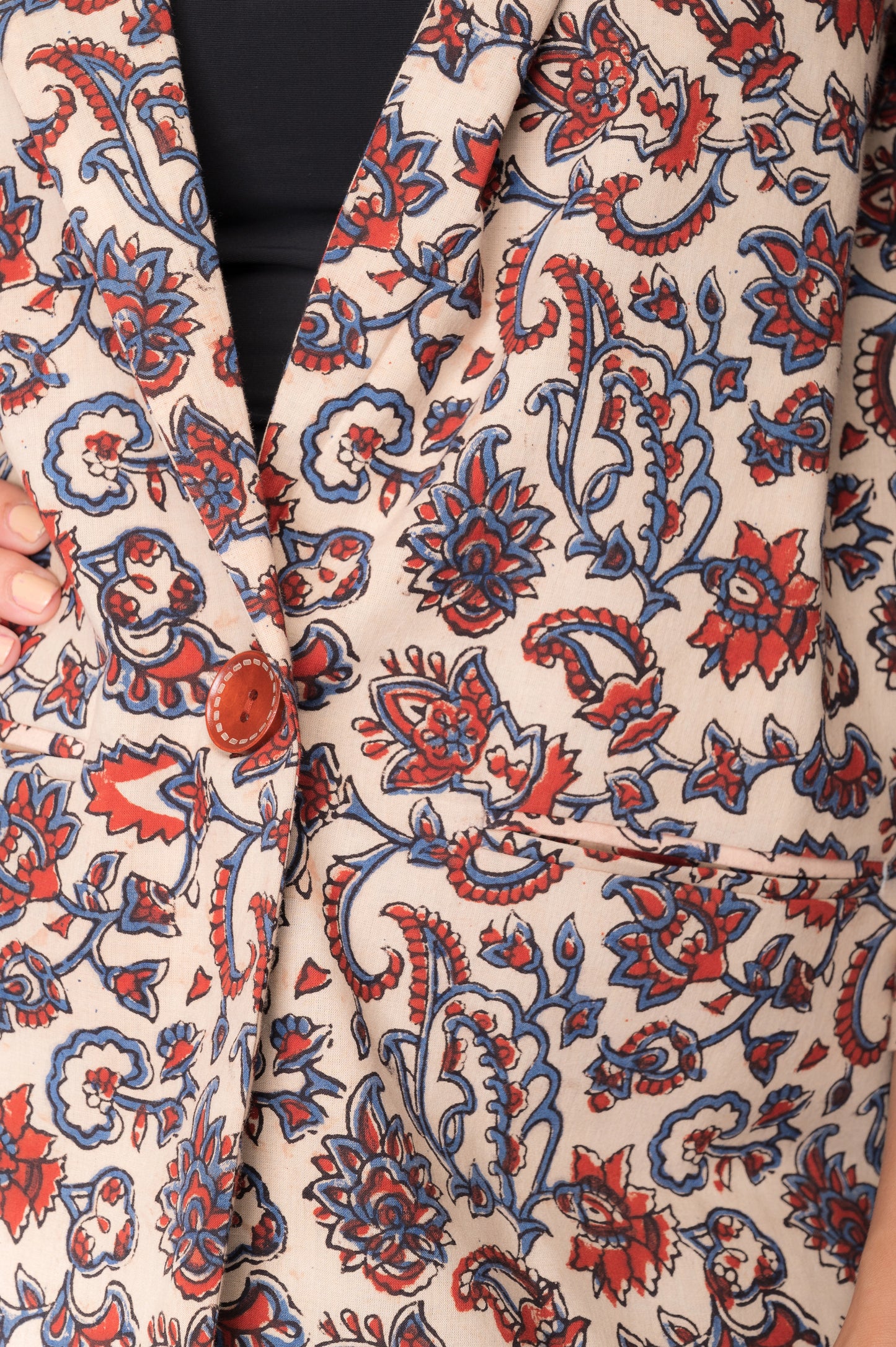 Handcrafted Cotton Block Printed 3/4 Sleeve Coat for Women’s Wardrobe