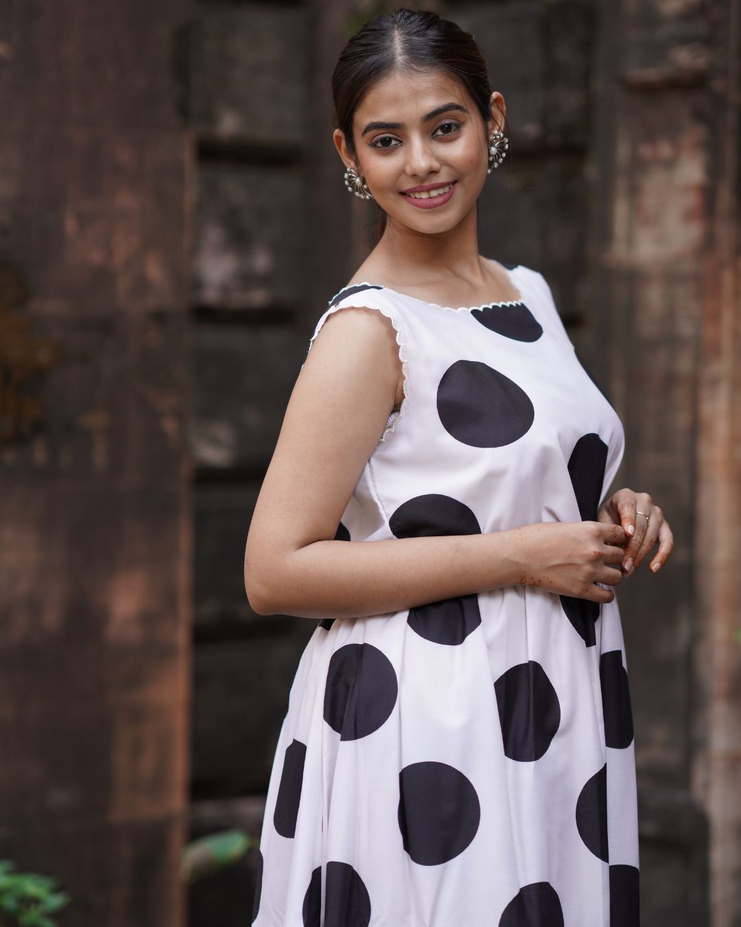 Polka Dot Cotton Top and Skirt Set for Women - Panchakanya Clothing