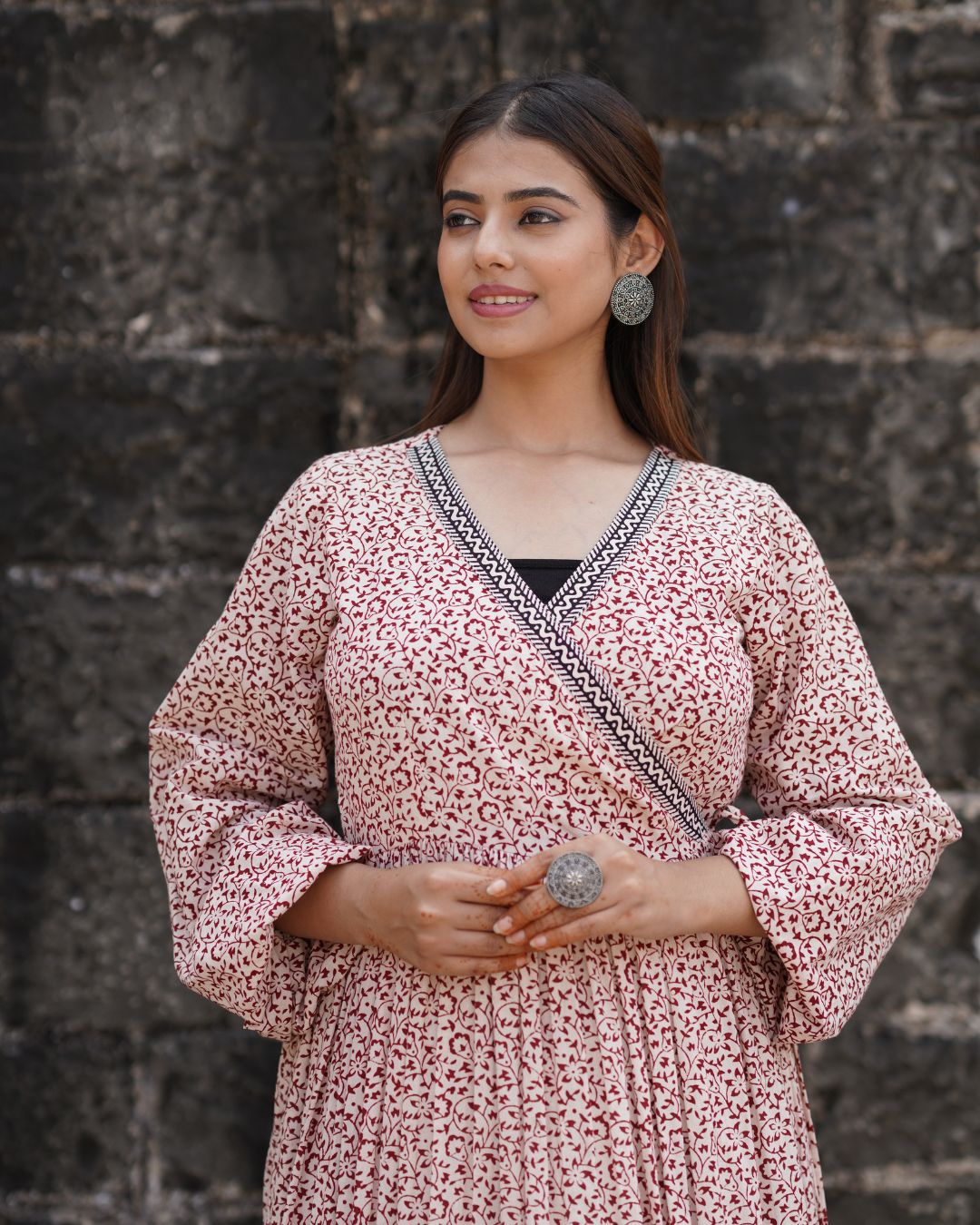 Peach Bagh Print One-Piece Dress – Perfect Western Wear for Weddings