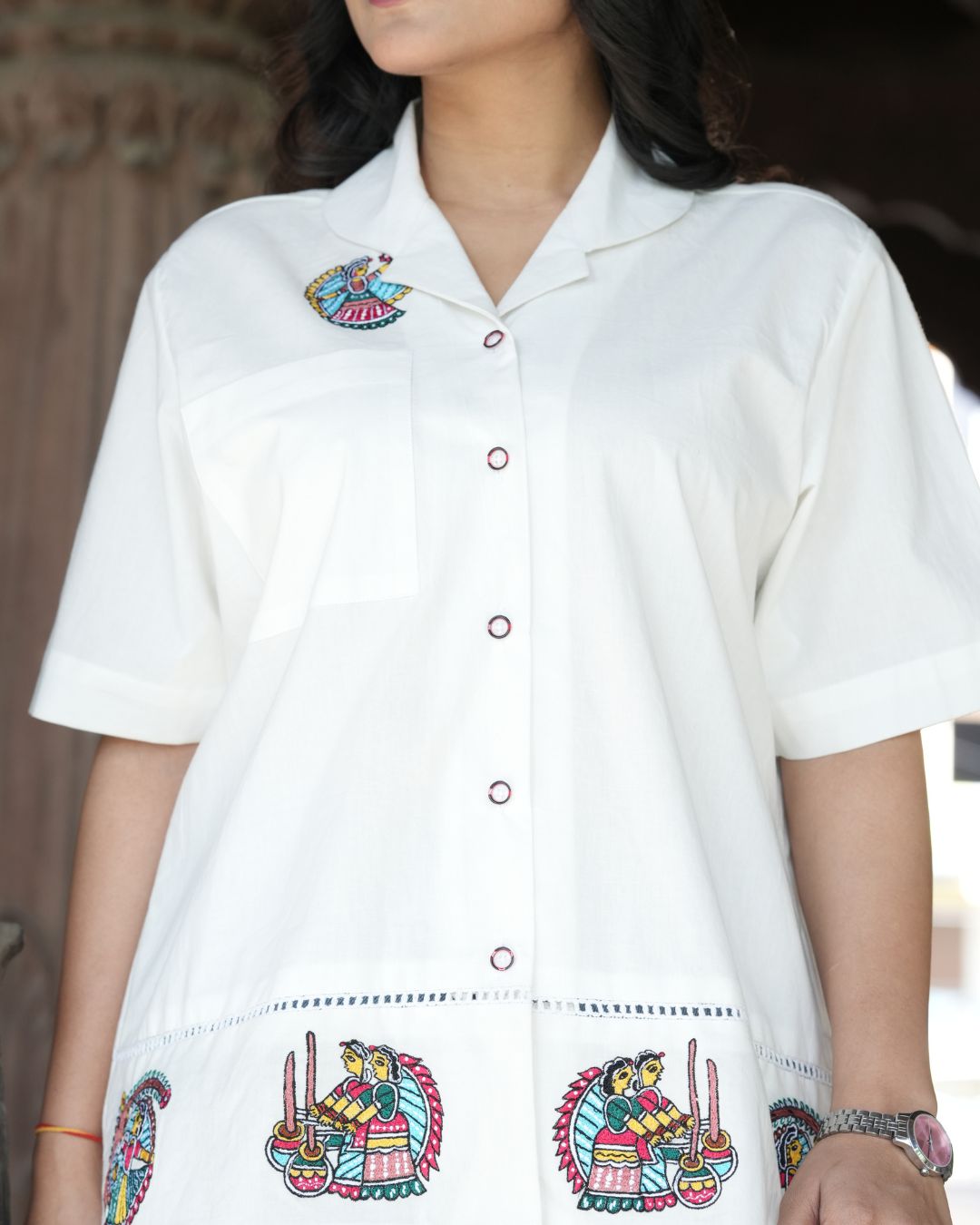 Casual and Chic Cotton Embroidered Shirts for Women - Panchakanya Clothing