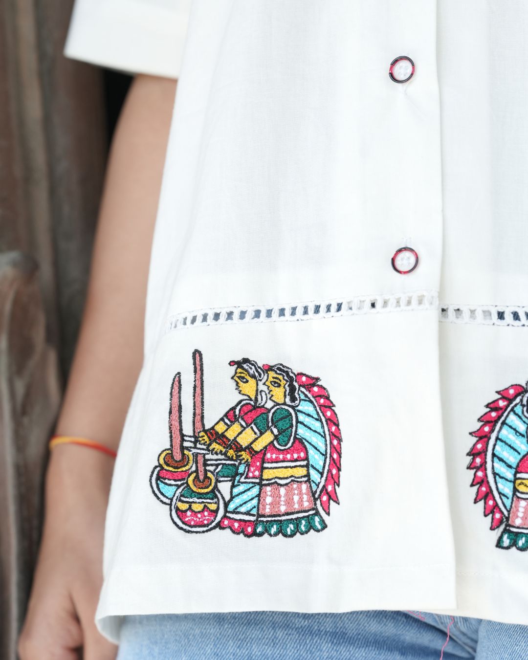 Casual and Chic Cotton Embroidered Shirts for Women - Panchakanya Clothing