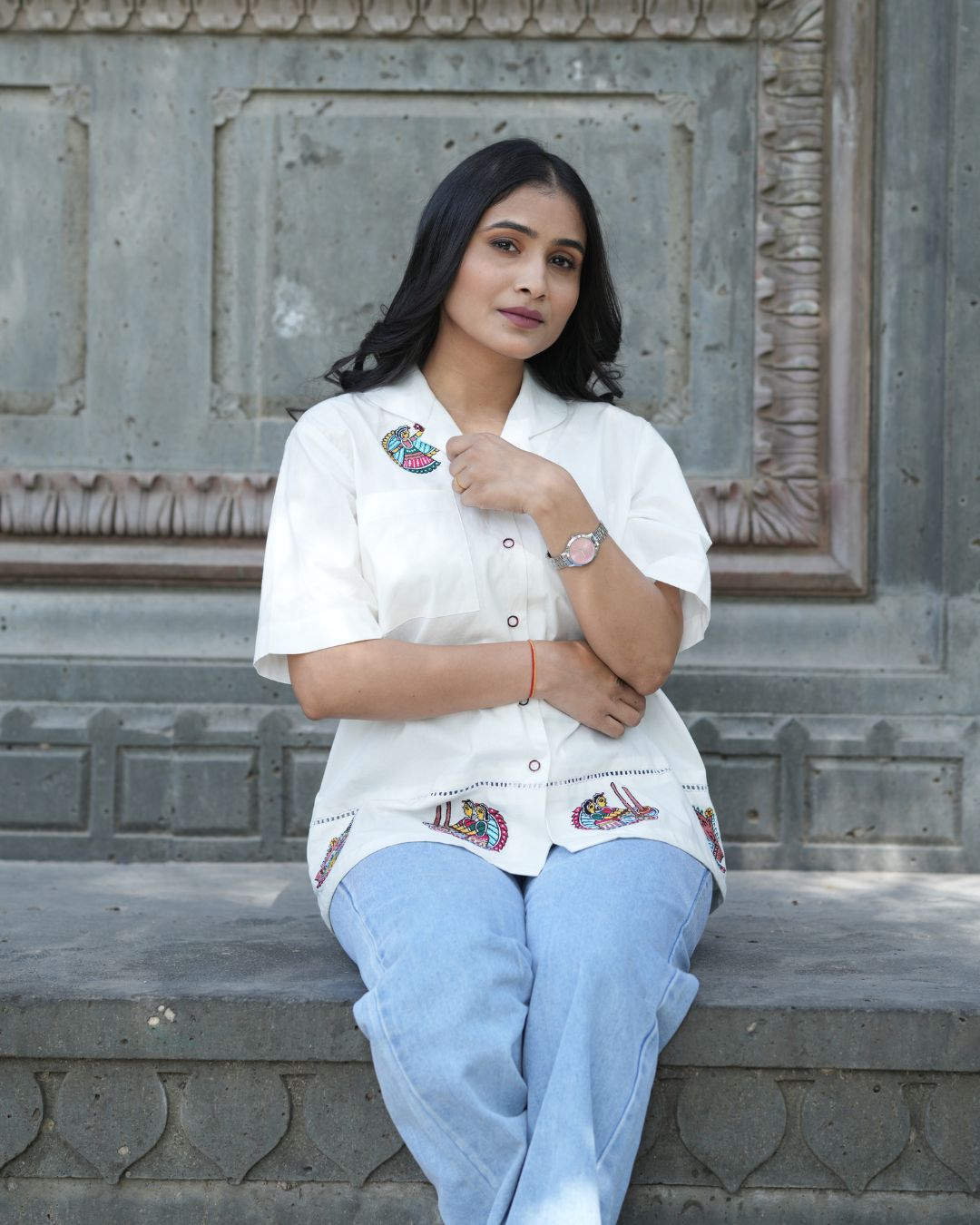 Casual and Chic Cotton Embroidered Shirts for Women - Panchakanya Clothing
