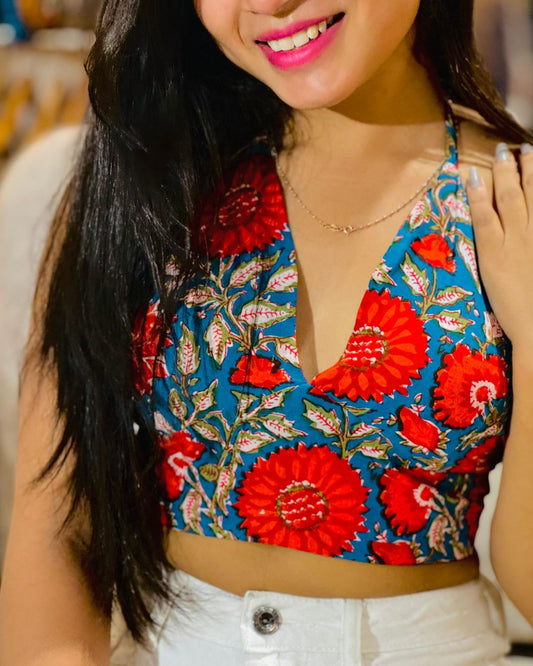 Designer Halter Neck Backless Crop Top – Chic Style for Women
