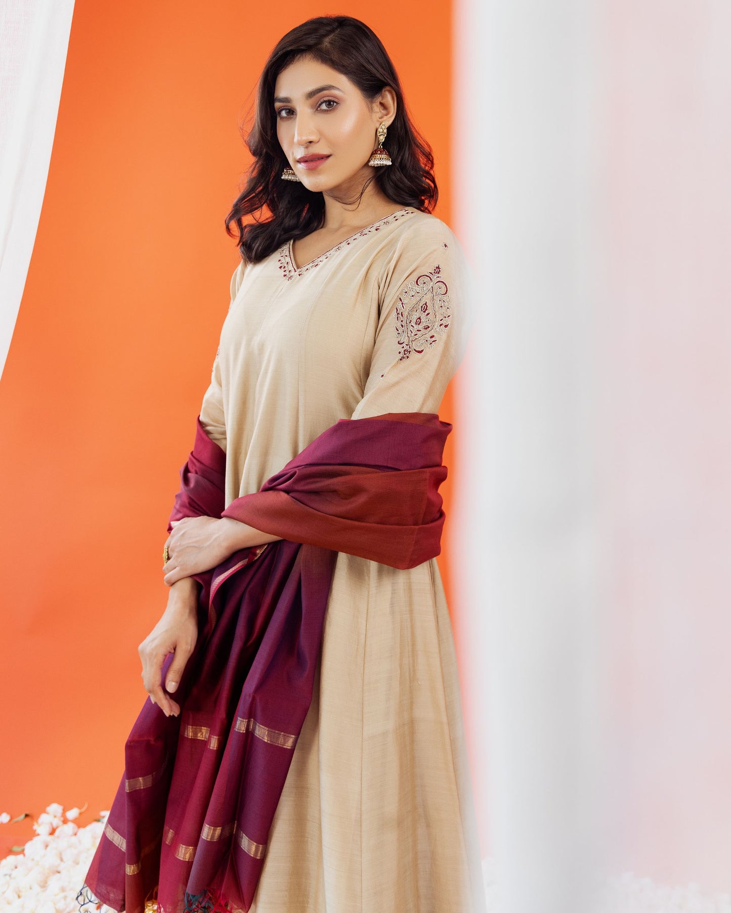 Elegant Maheshwari Silk Kurta & Pant Set for Women – Handloom Maheshwari Embroidered Festive Wear by Panchakanya
