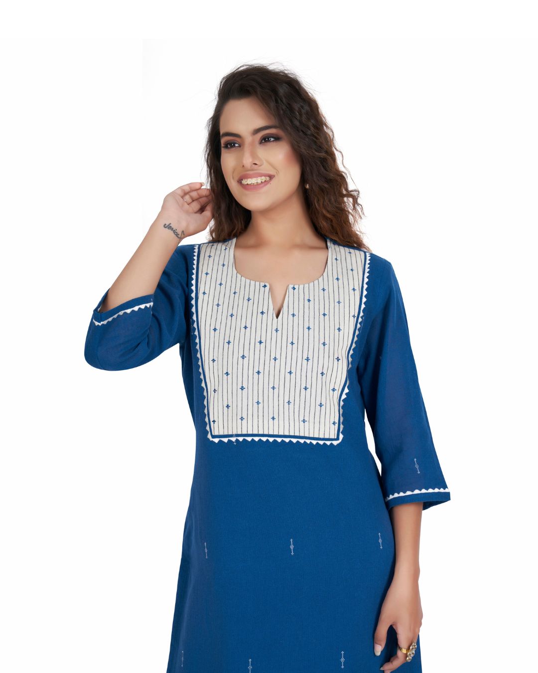 Stylish Embroidered Kala Cotton Kurta for Ladies - Panchakanya Clothing