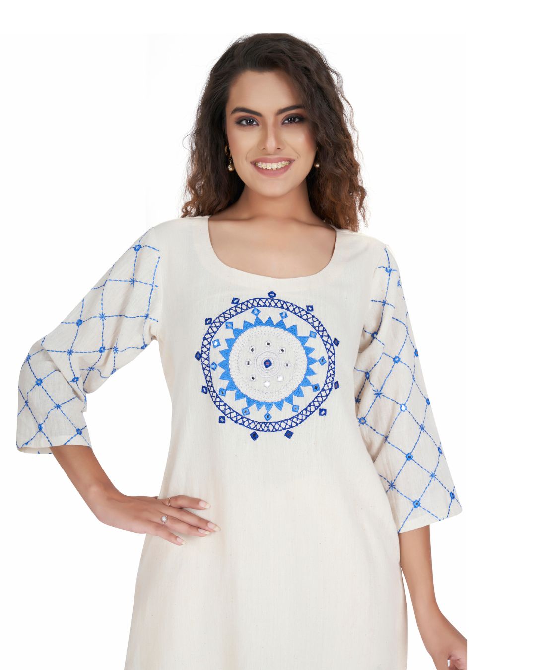Chic Kala Cotton Kurta for Women with Mirror Mud Work