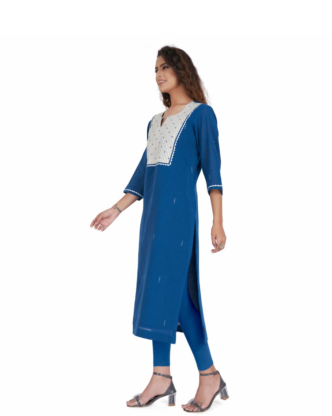 Stylish Embroidered Kala Cotton Kurta for Ladies - Panchakanya Clothing