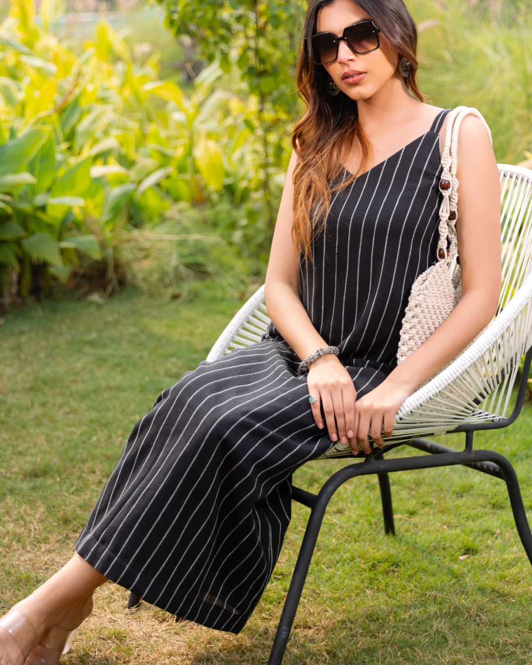 Stylish Kala Cotton Striped Dress – V-Neck One-Piece Dress for Women