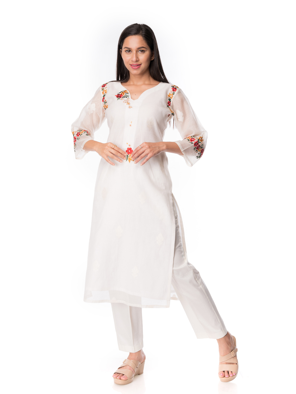 Handloom Off-White Chanderi Silk Kurta For Casual And Ethnic Wear - Panchakanya